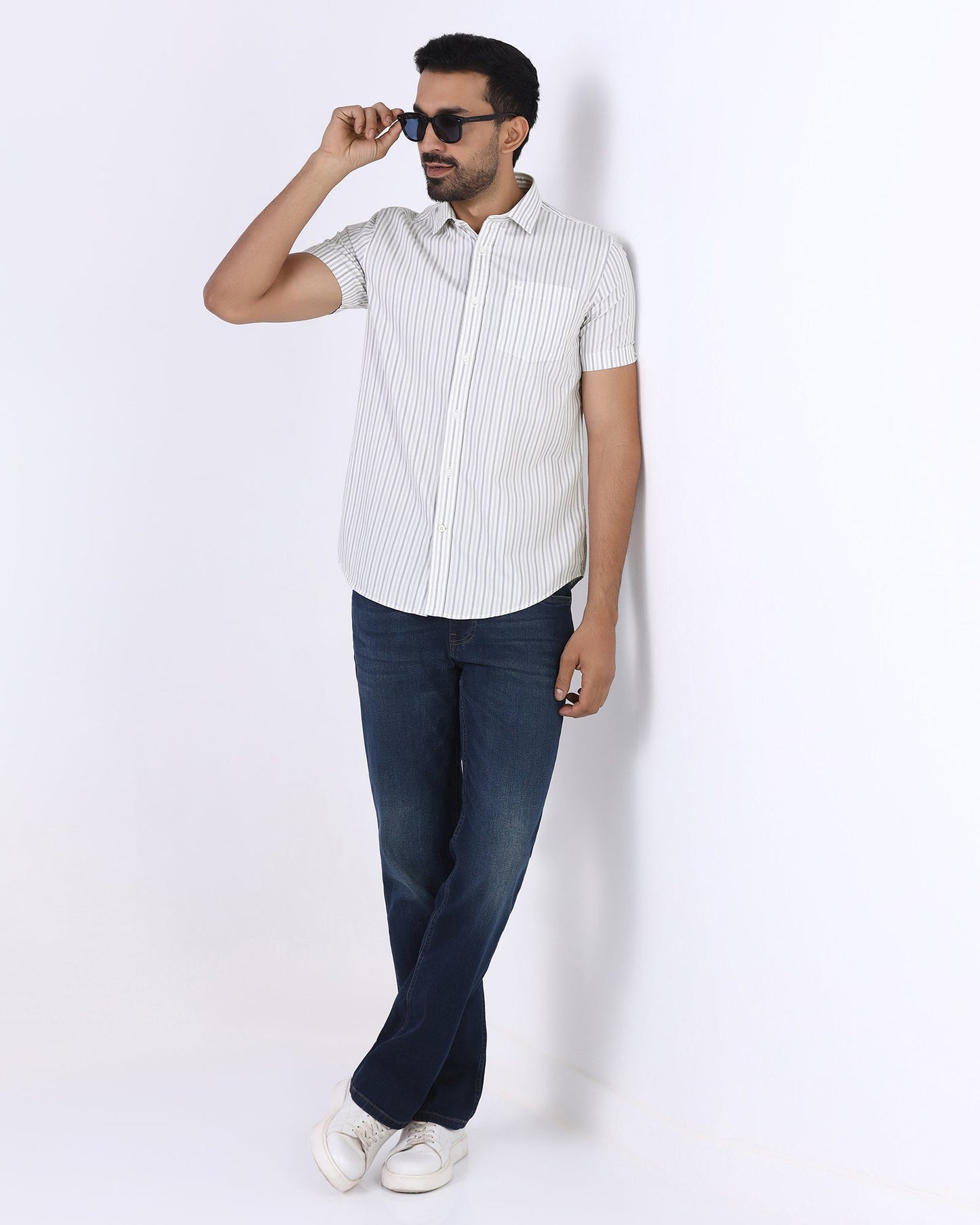 Grey Half Sleeve Stripe Shirt - Redot
