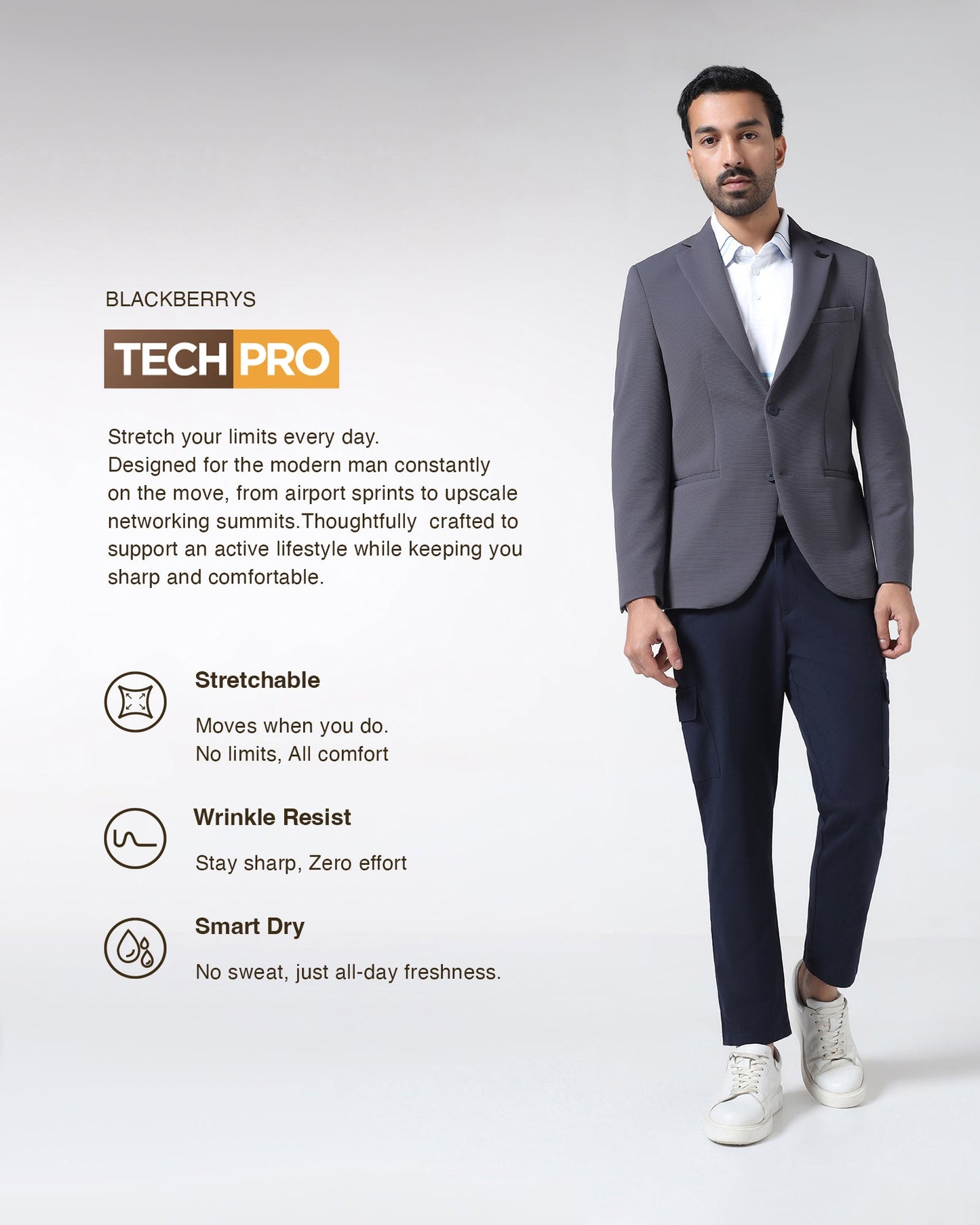 Grey TechPro Stripe Blazer - Siesta