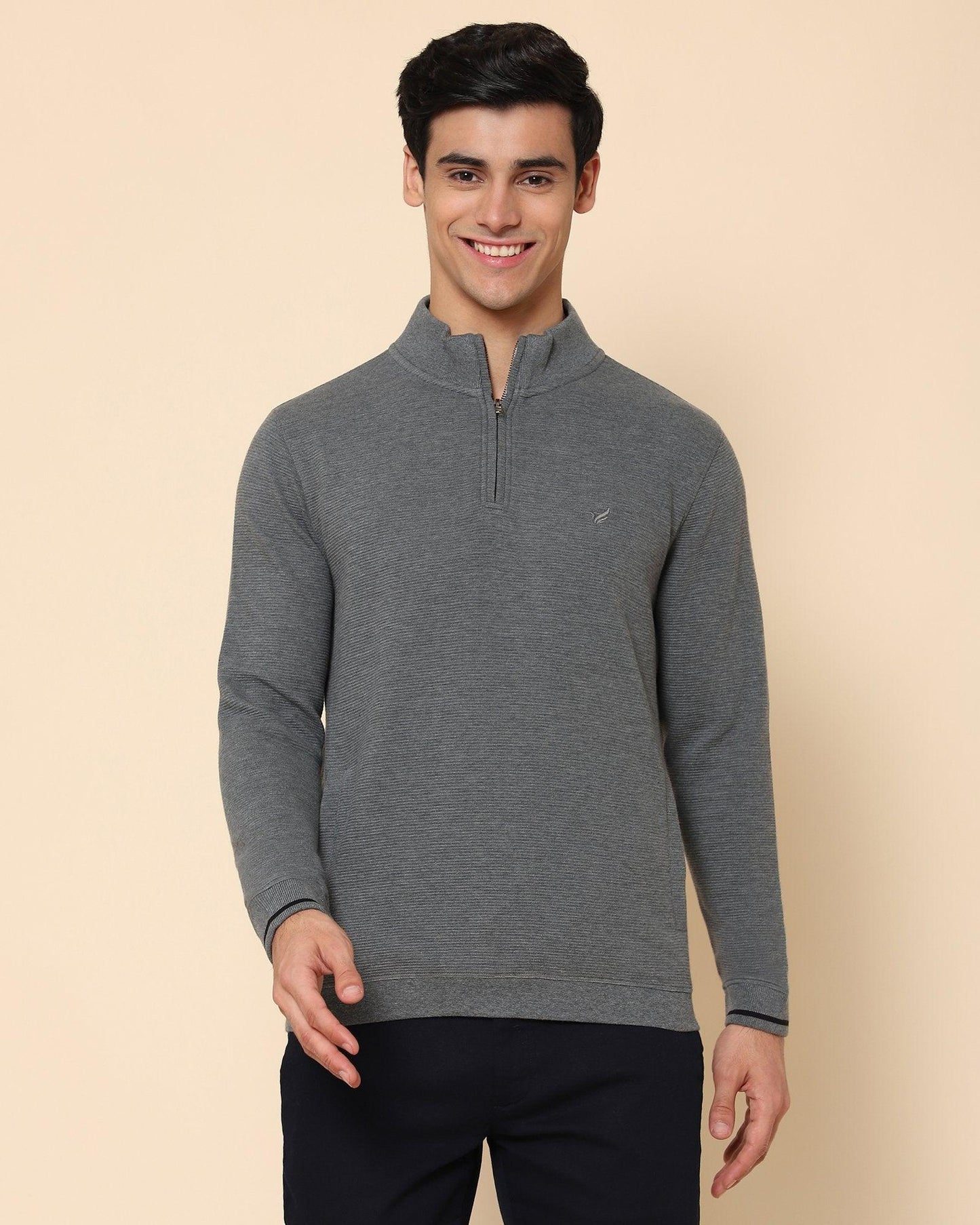 Hamish Jacquard Stretch Sweat Shirt In Grey Melange (Slim Fit)