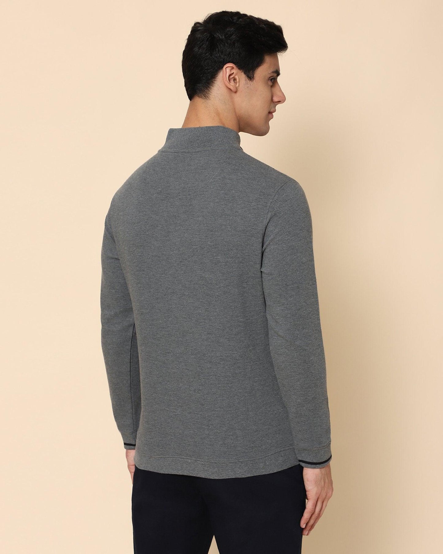 Hamish Jacquard Sweat Shirt In Grey Melange - blackberrys-clothing