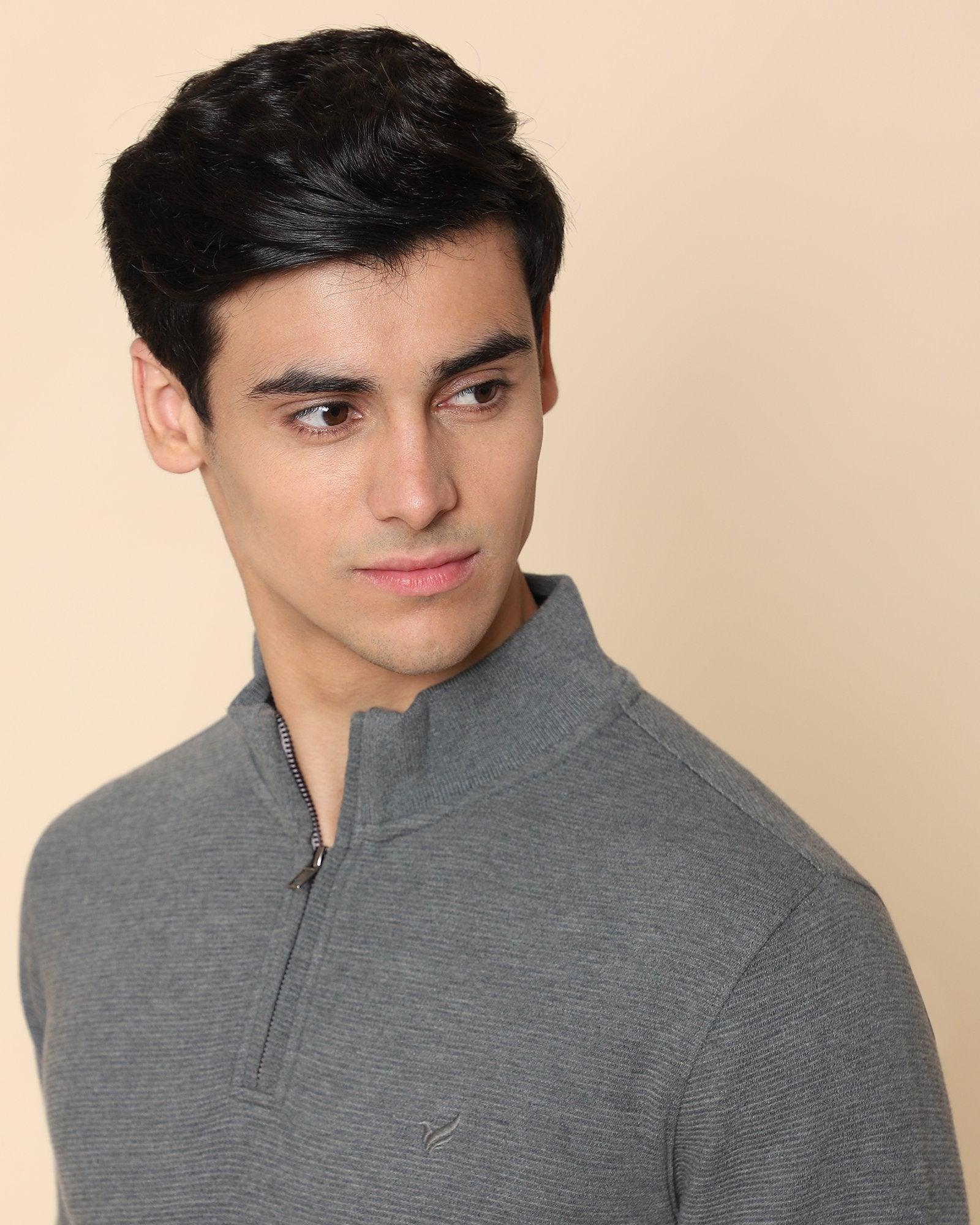 Hamish Jacquard Sweat Shirt In Grey Melange - blackberrys-clothing