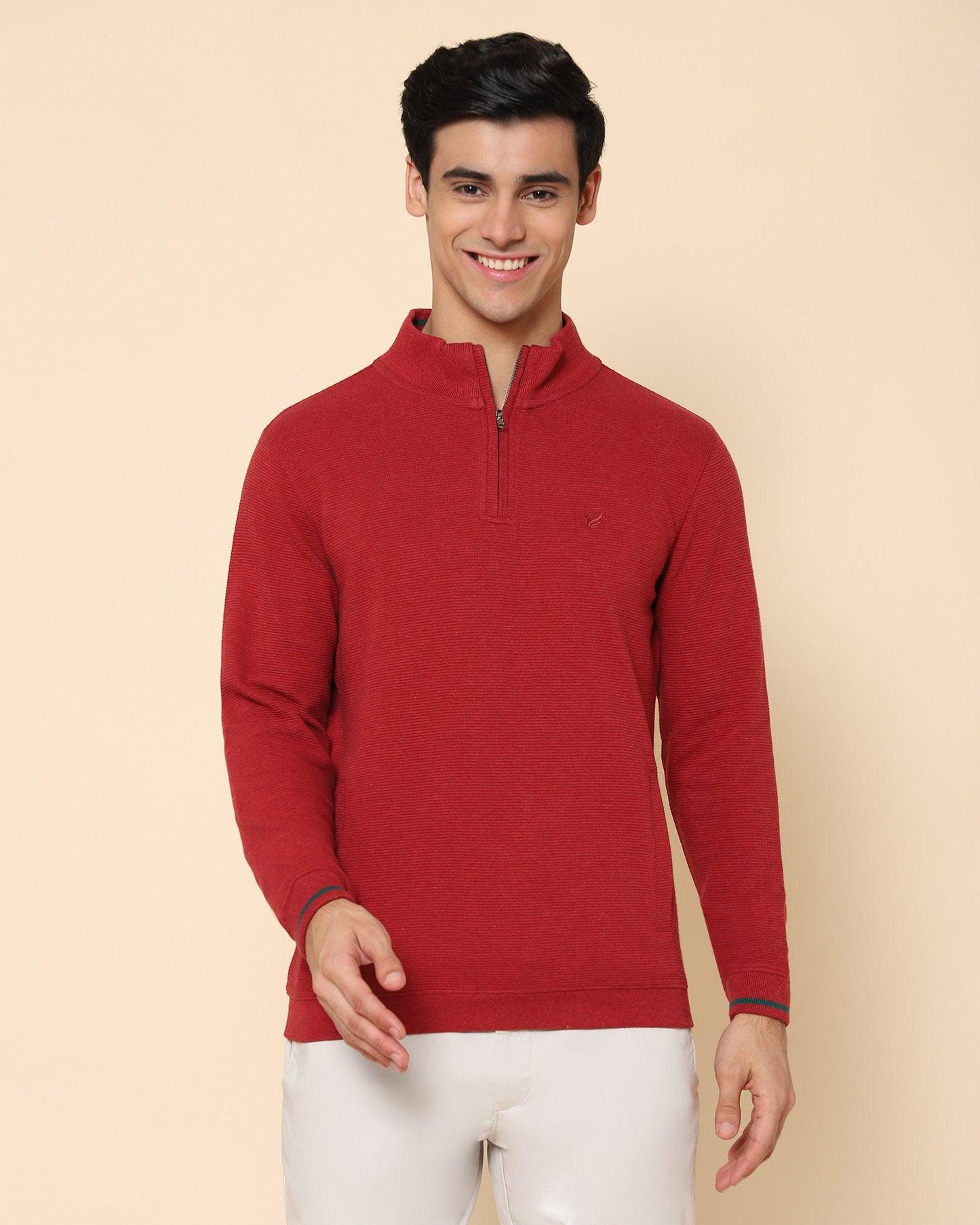 Hamish Jacquard Stretch Sweat Shirt In Red Melange (Slim Fit)