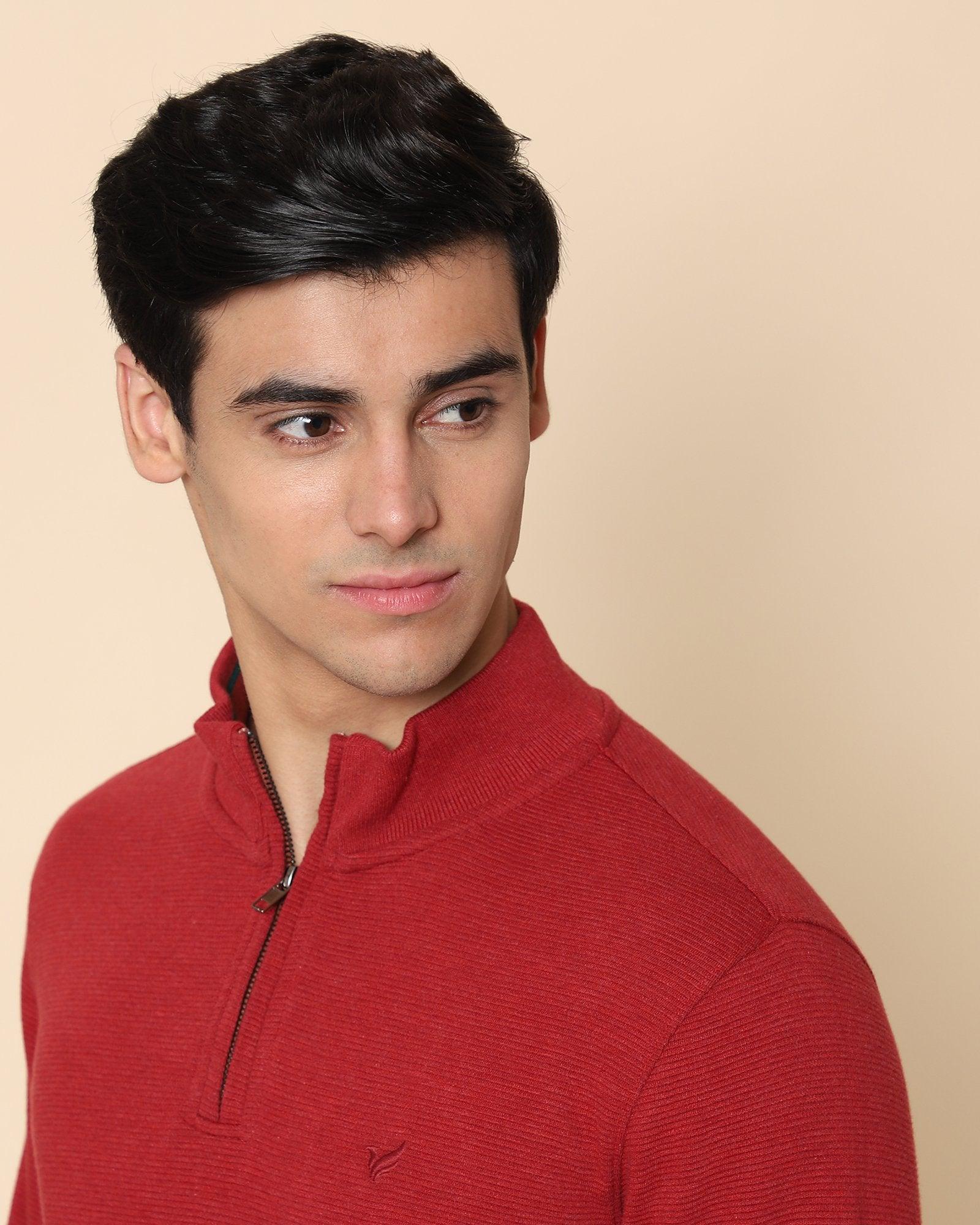 Hamish Jacquard Sweat Shirt In Red Melange - blackberrys-clothing