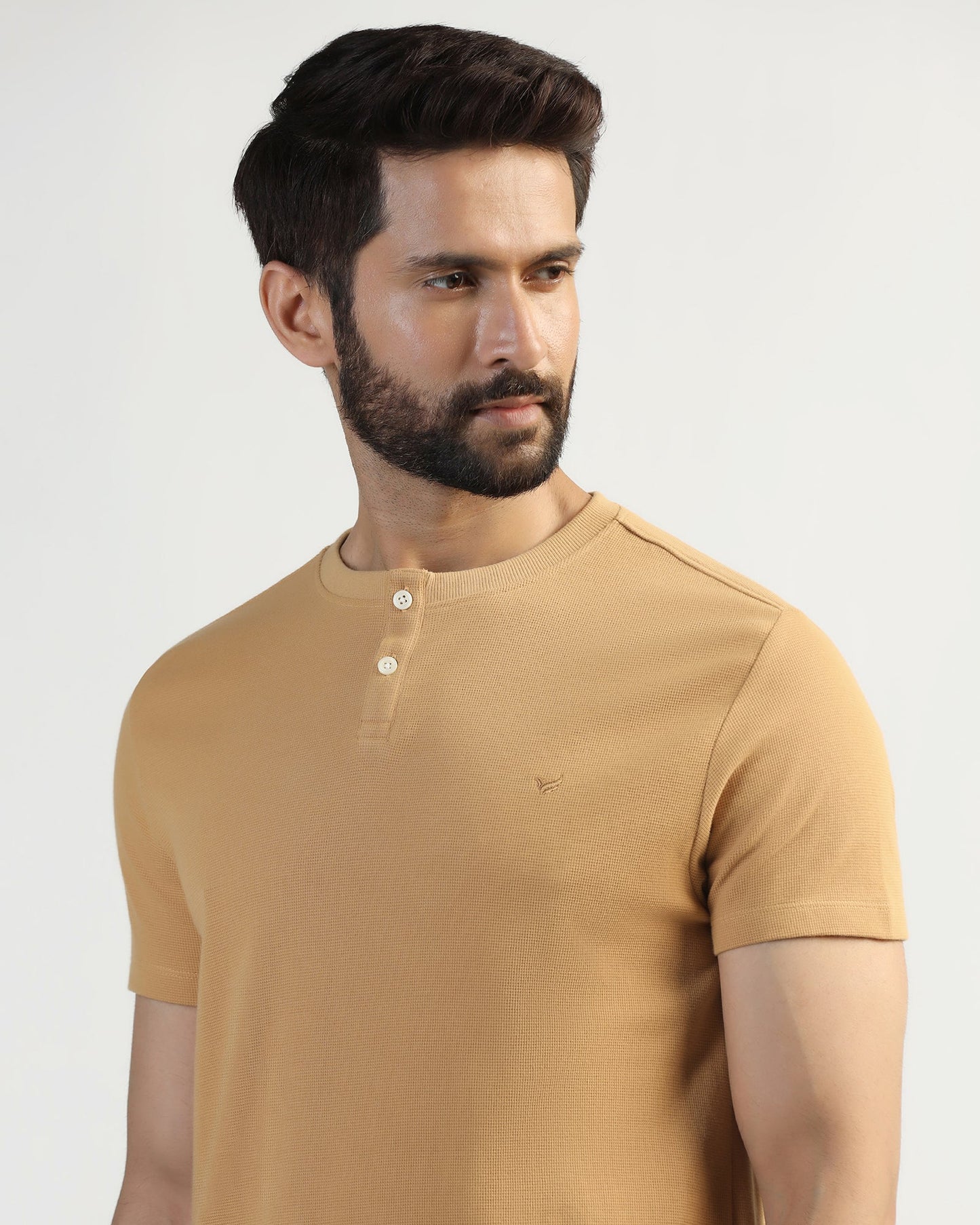 Henley Collar Tan Textured T-Shirt - Clark