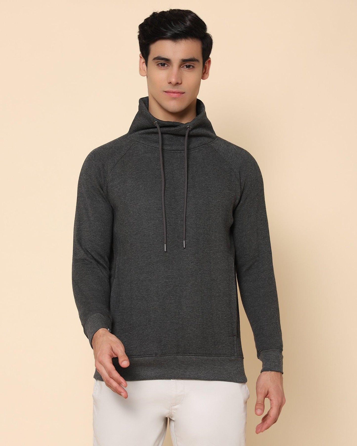 Kang Pattern Stretch Sweat Shirt In Charcoal Melange (Slim Fit)