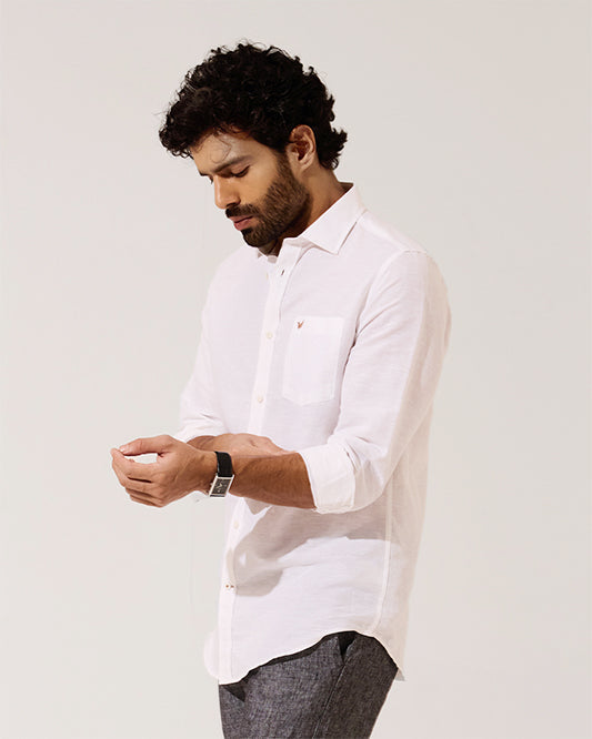 Linen Casual White Solid Shirt - Salmon
