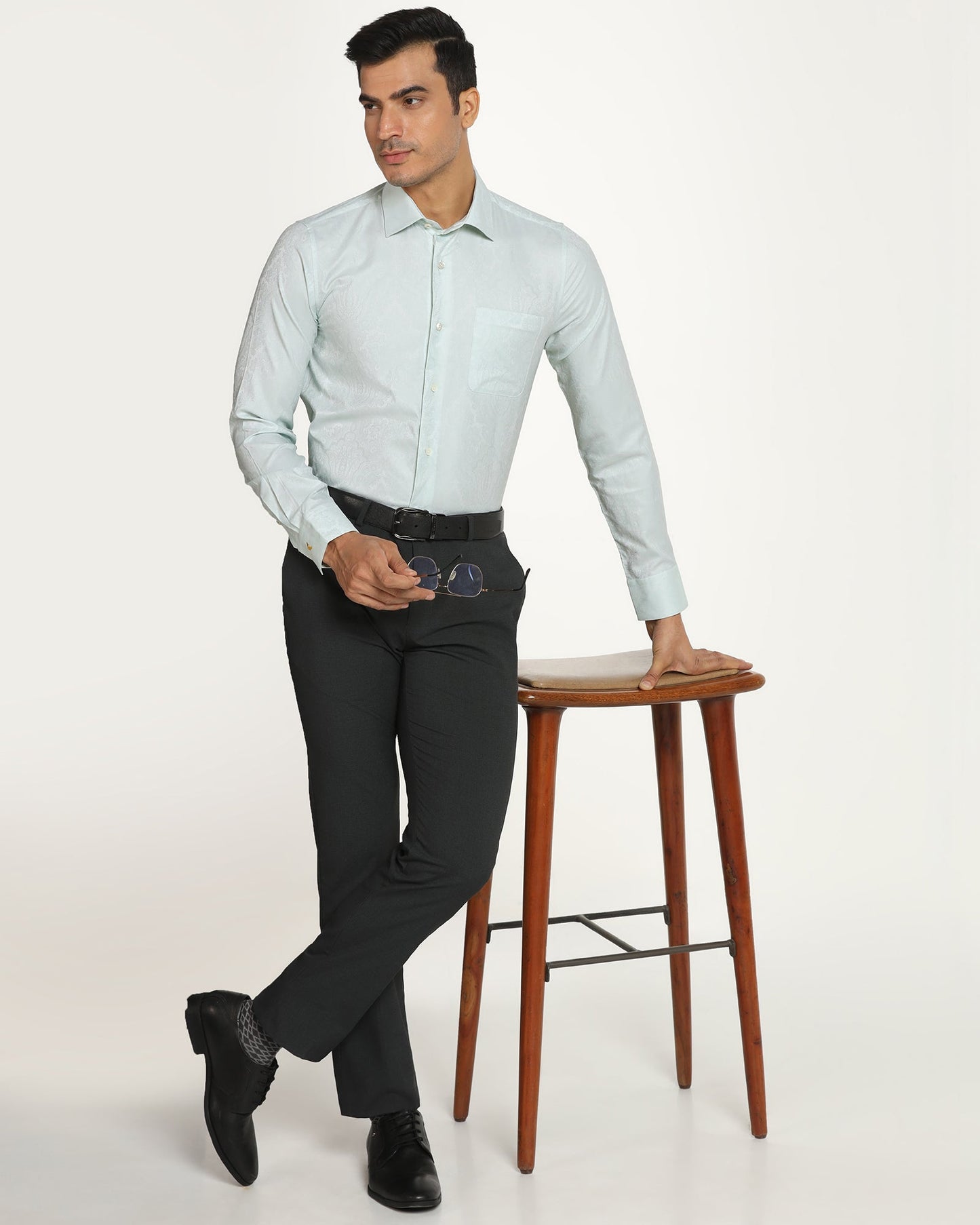 Luxe Formal Aqua Jacquard Shirt - Zinnia