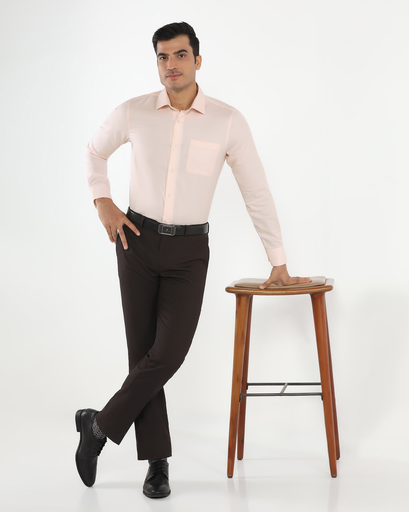 Luxe Formal Peach Textured Shirt - Thyme