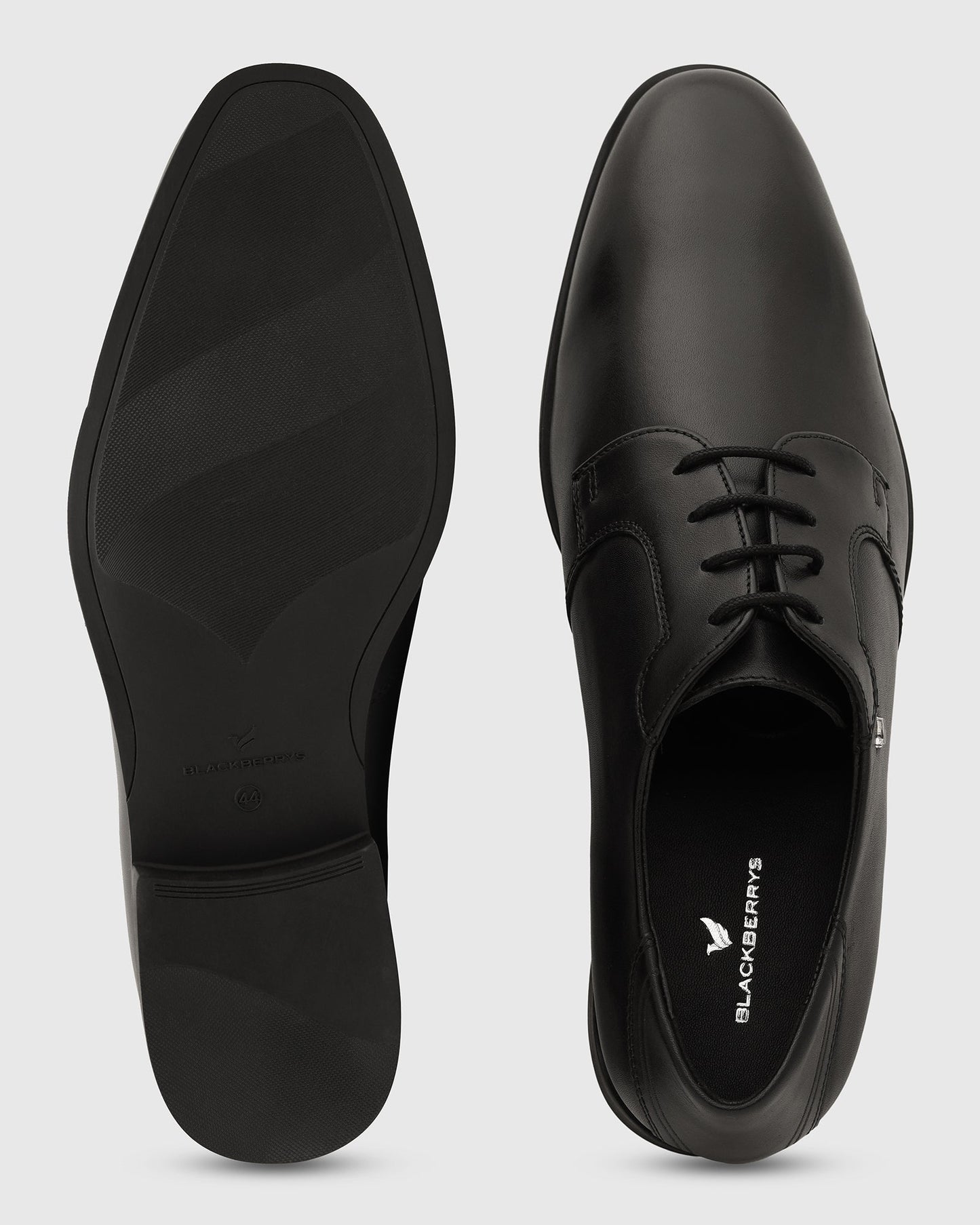 Leather Black Solid Derby Shoes - Varg
