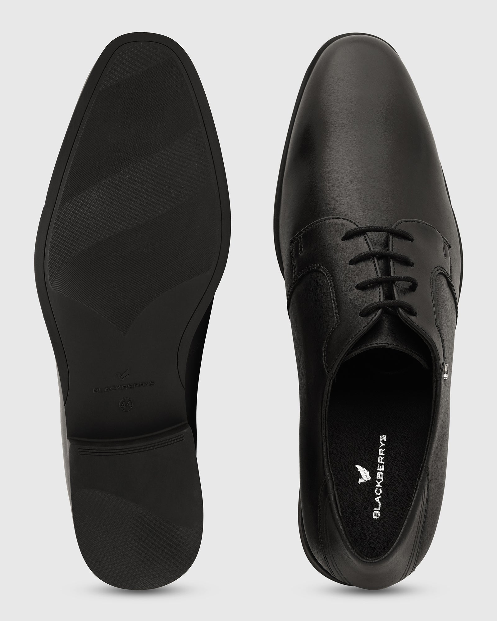 Leather Black Solid Derby Shoes - Varg
