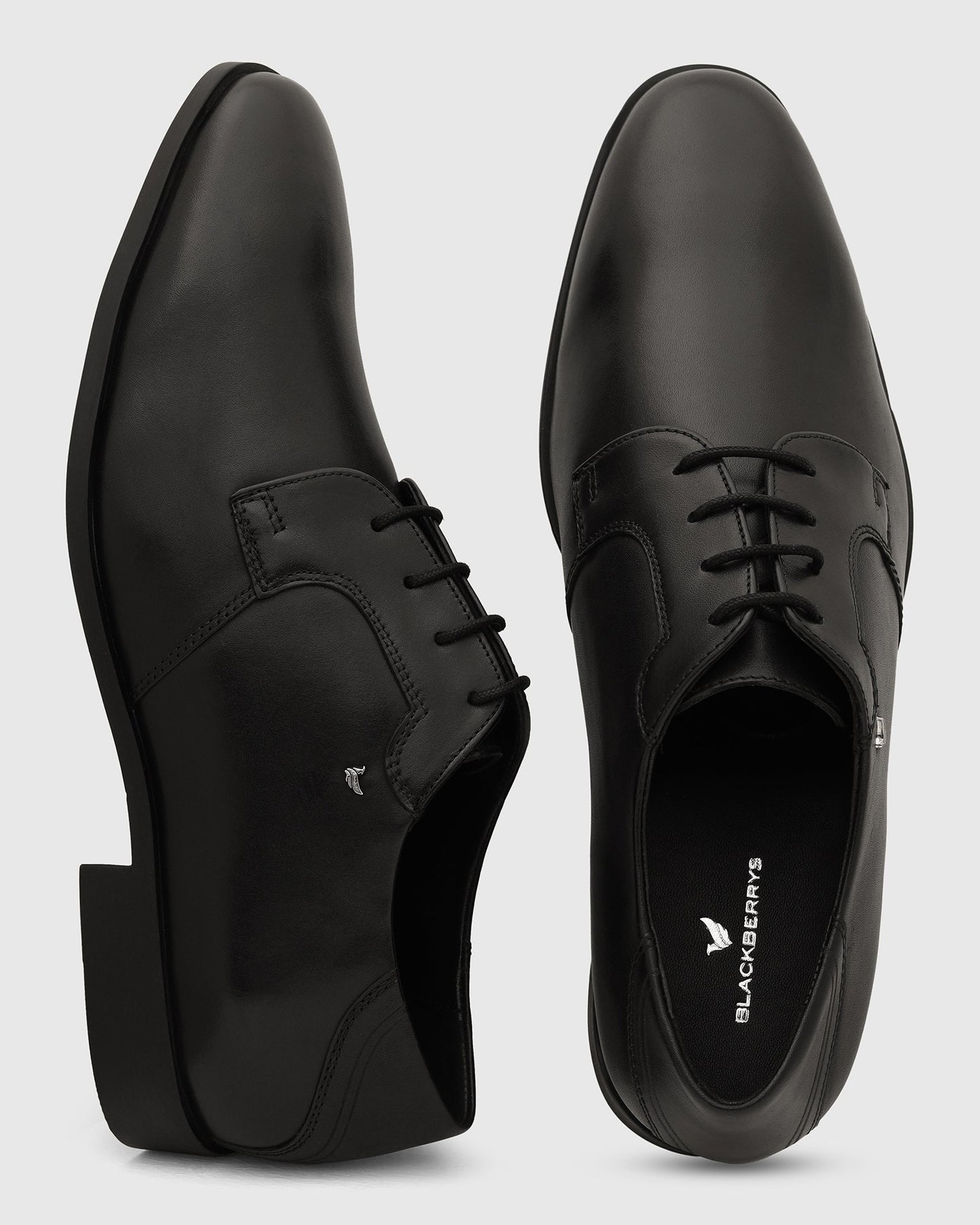 Leather Black Solid Derby Shoes - Varg