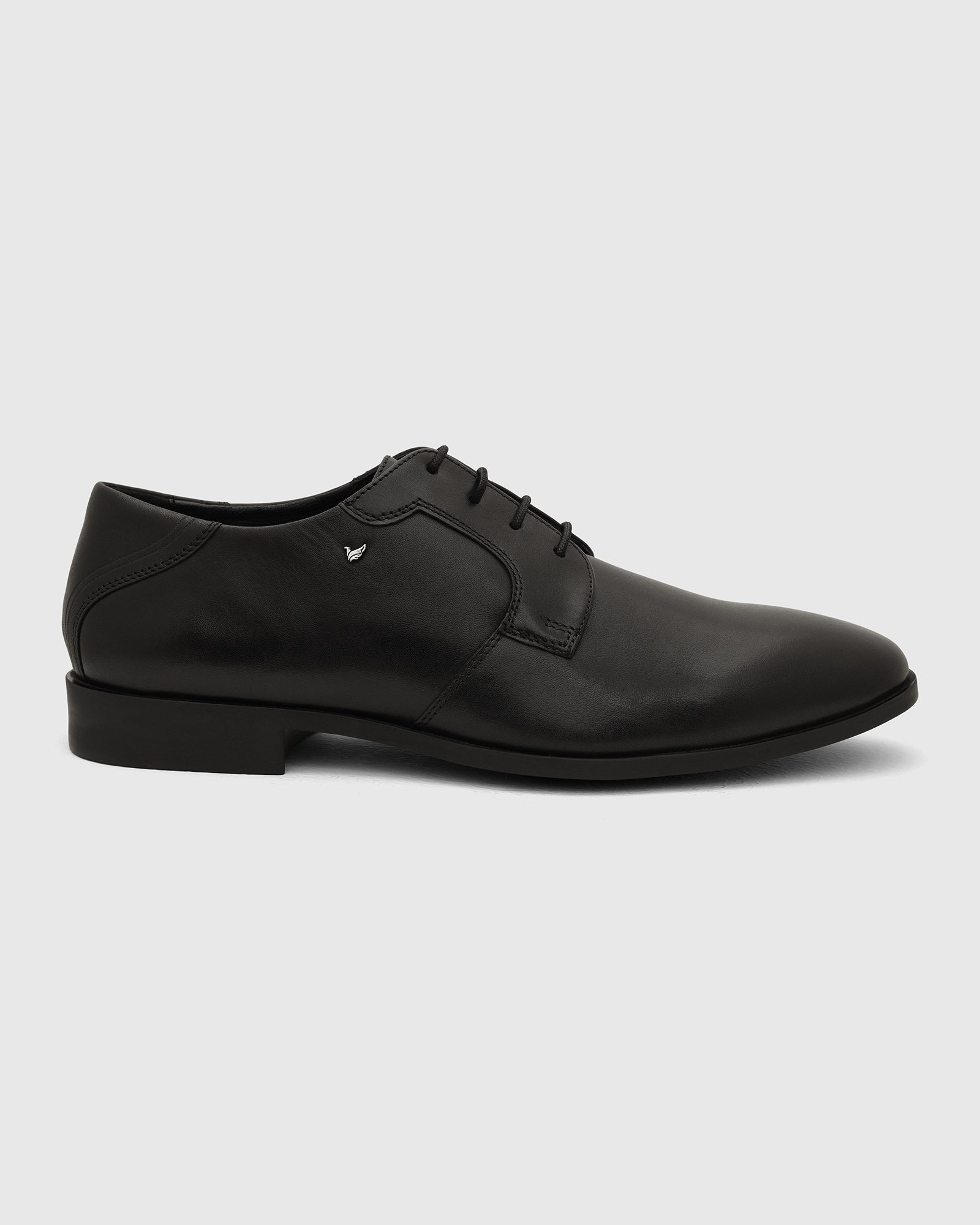 Leather Black Solid Derby Shoes - Varg