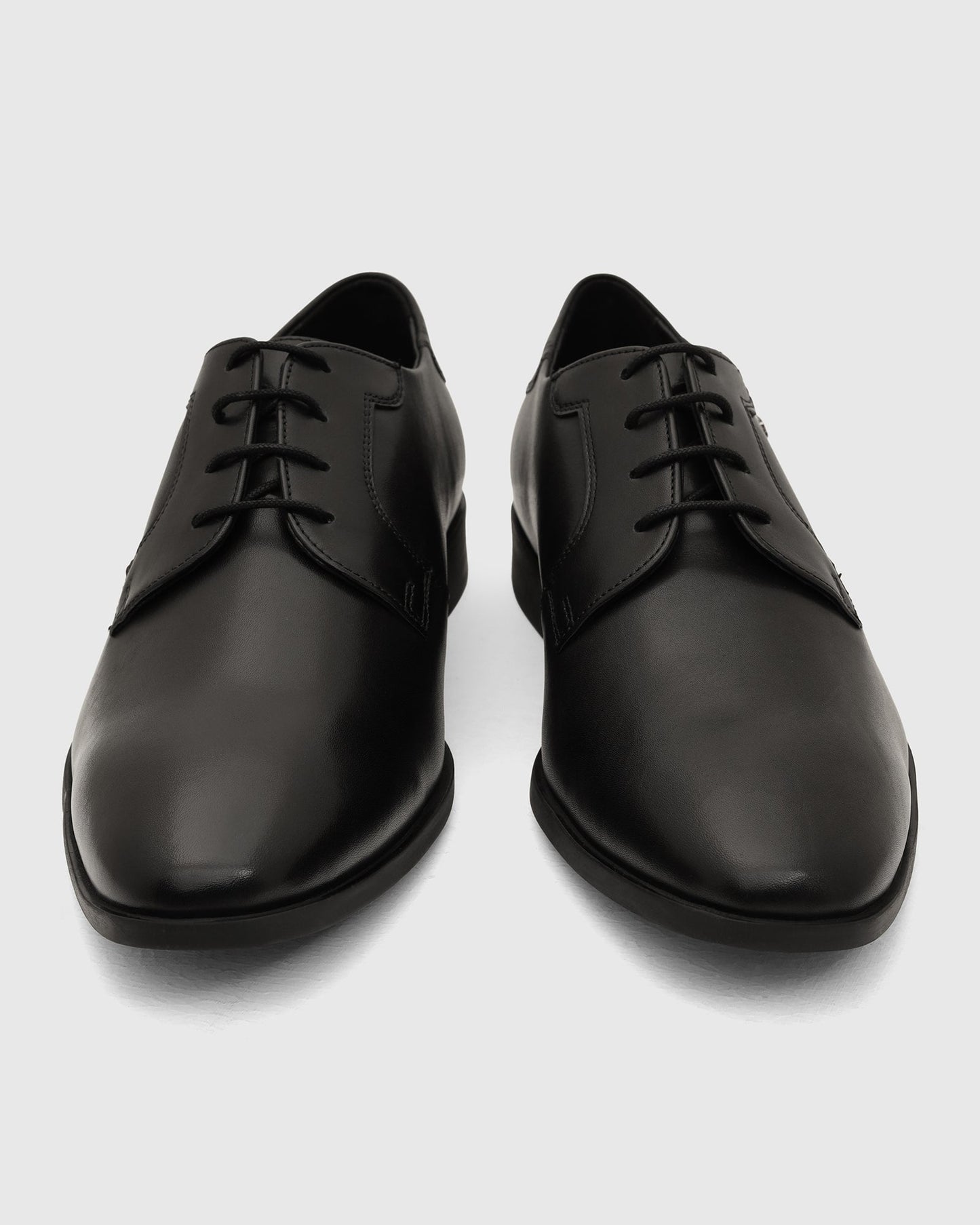 Leather Black Solid Derby Shoes - Varg