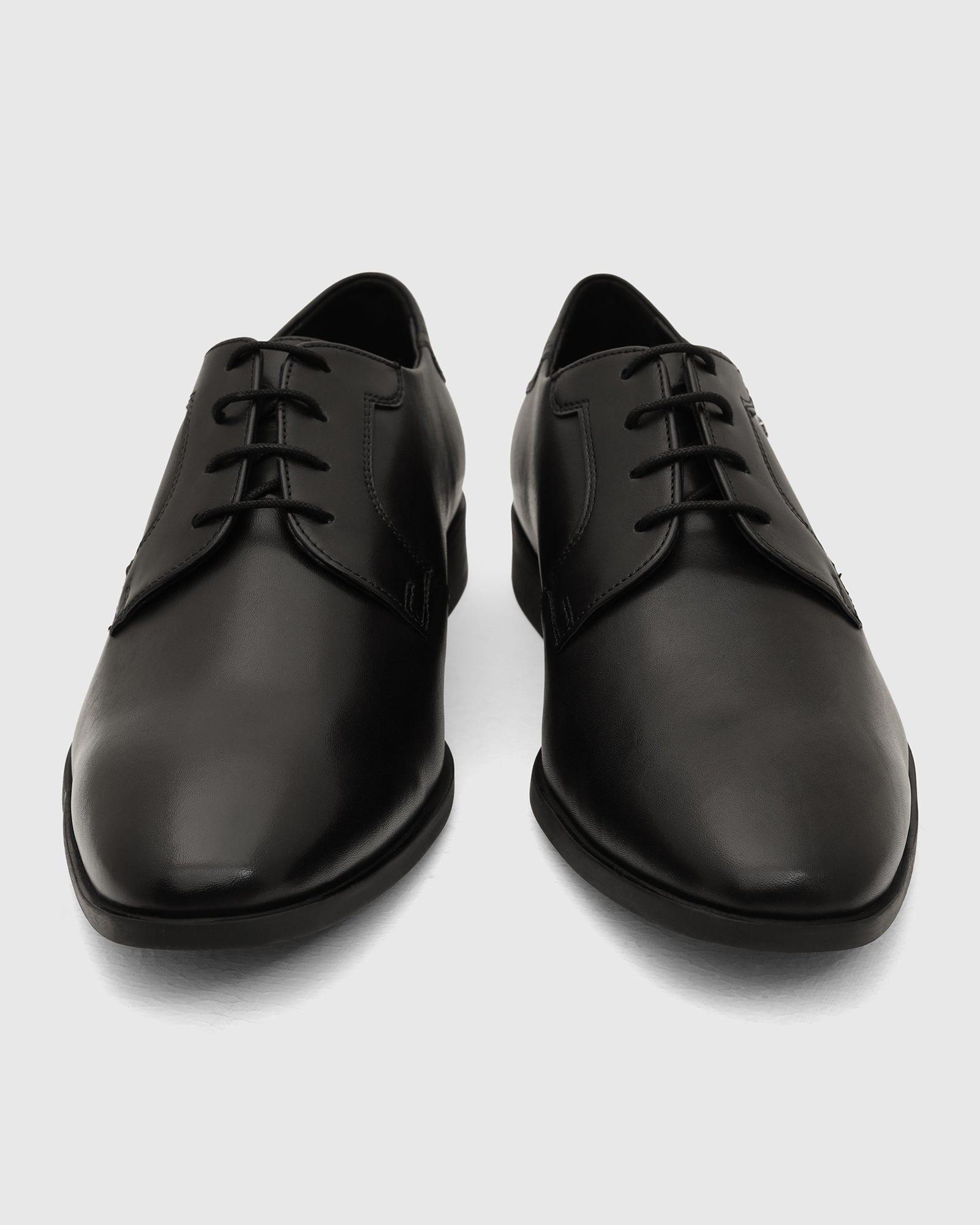 Leather Black Solid Derby Shoes - Varg