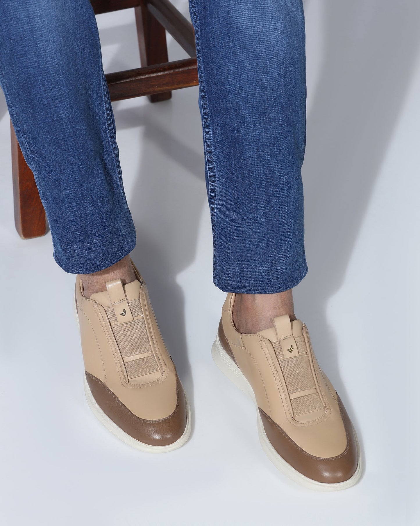 Leather Beige Solid Sneakers - Tummi
