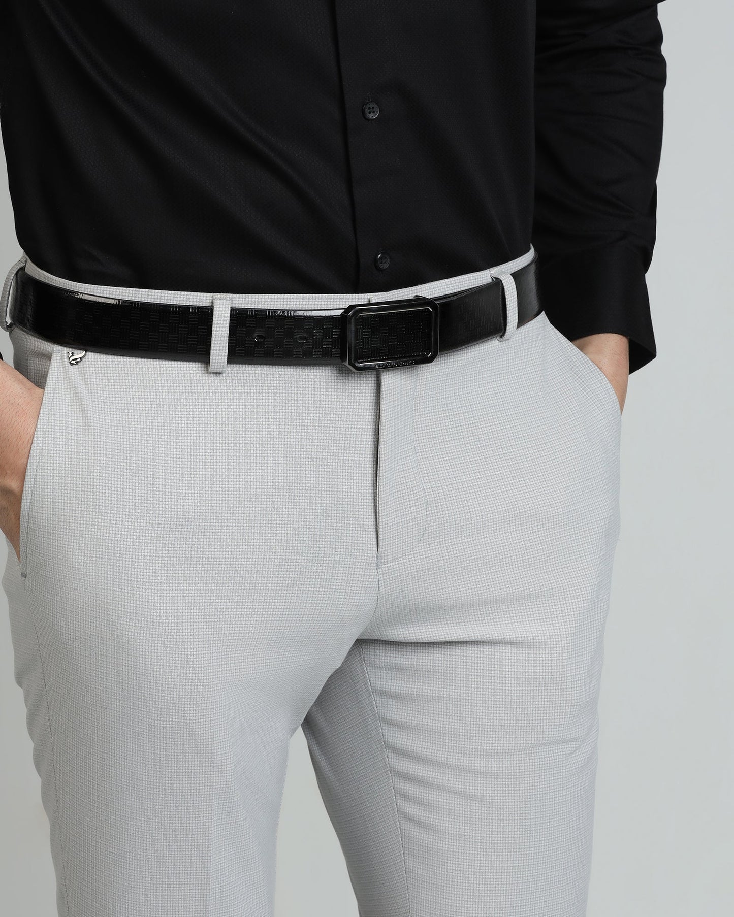 Leather Black Textured Belt - 9Veran
