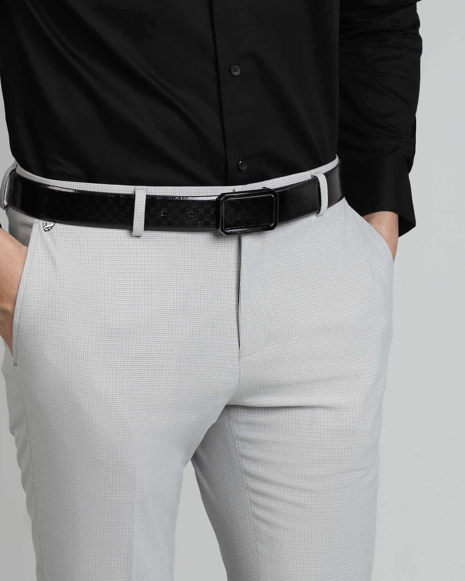Leather Black Textured Belt - 9Veran