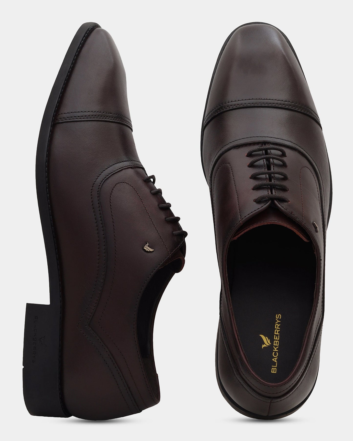 Leather Brown Solid Derby Shoes - Aztec
