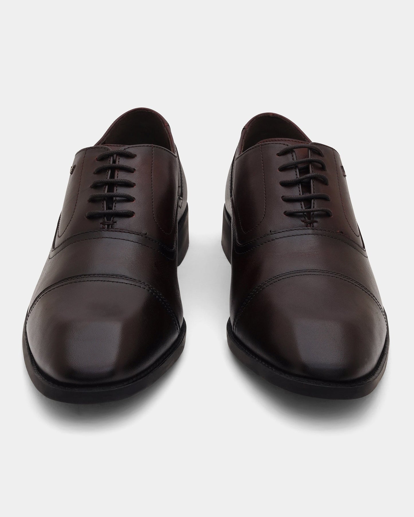 Leather Brown Solid Derby Shoes - Aztec
