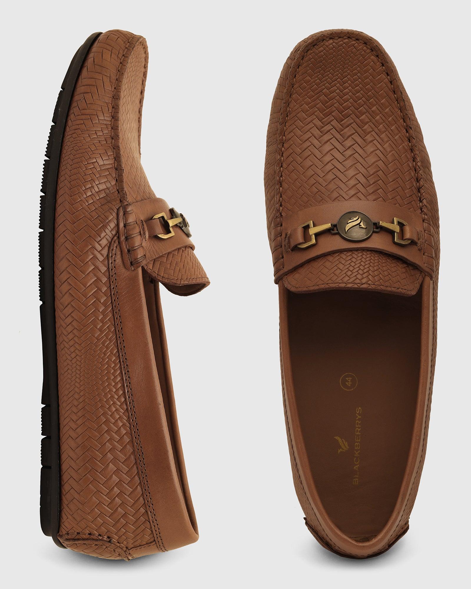 Leather Casual Tan Textured Loafers Shoes - Thread