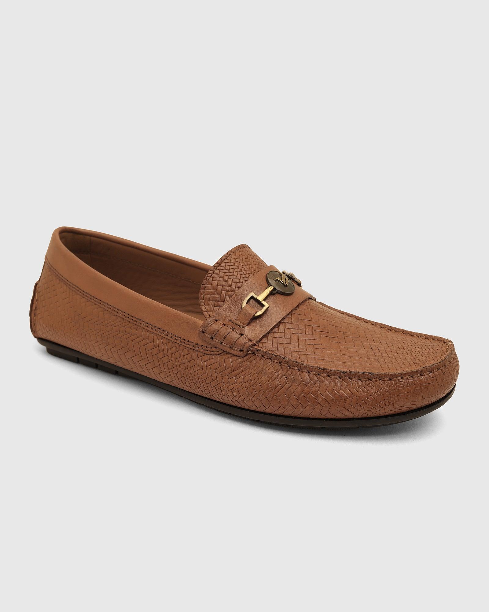 Leather Casual Tan Textured Loafers Shoes - Thread