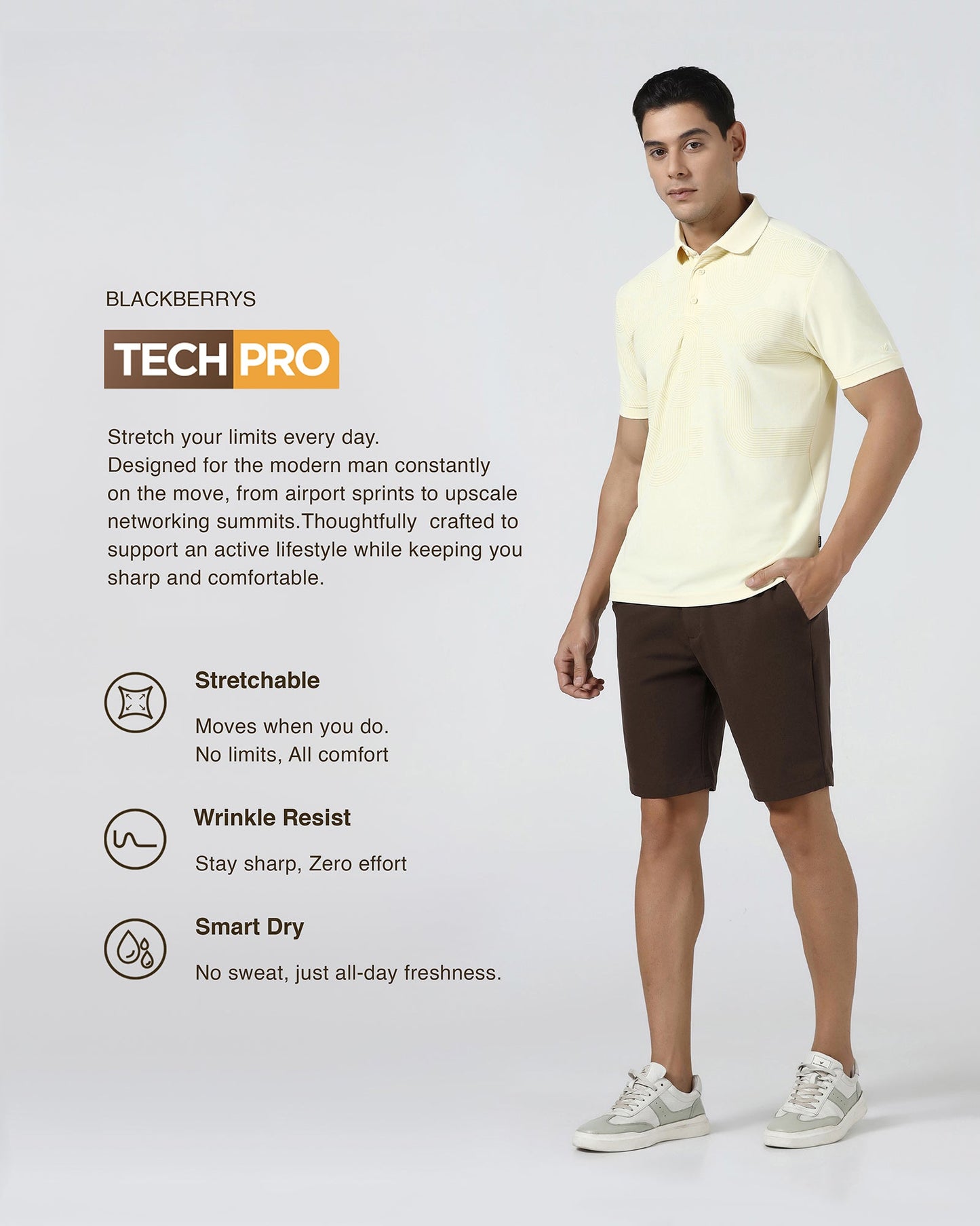 Lemon Yellow TechPro Printed Polo - Neville