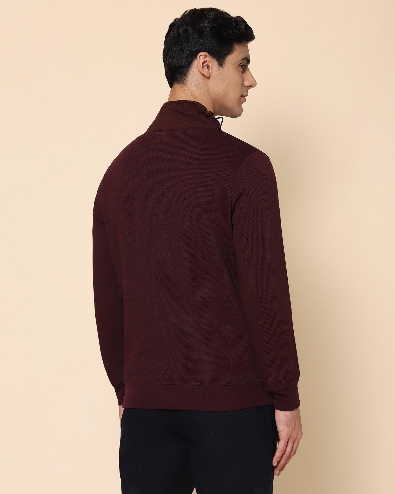 Lesath Solid Sweat Shirt In Wine - blackberrys-clothing