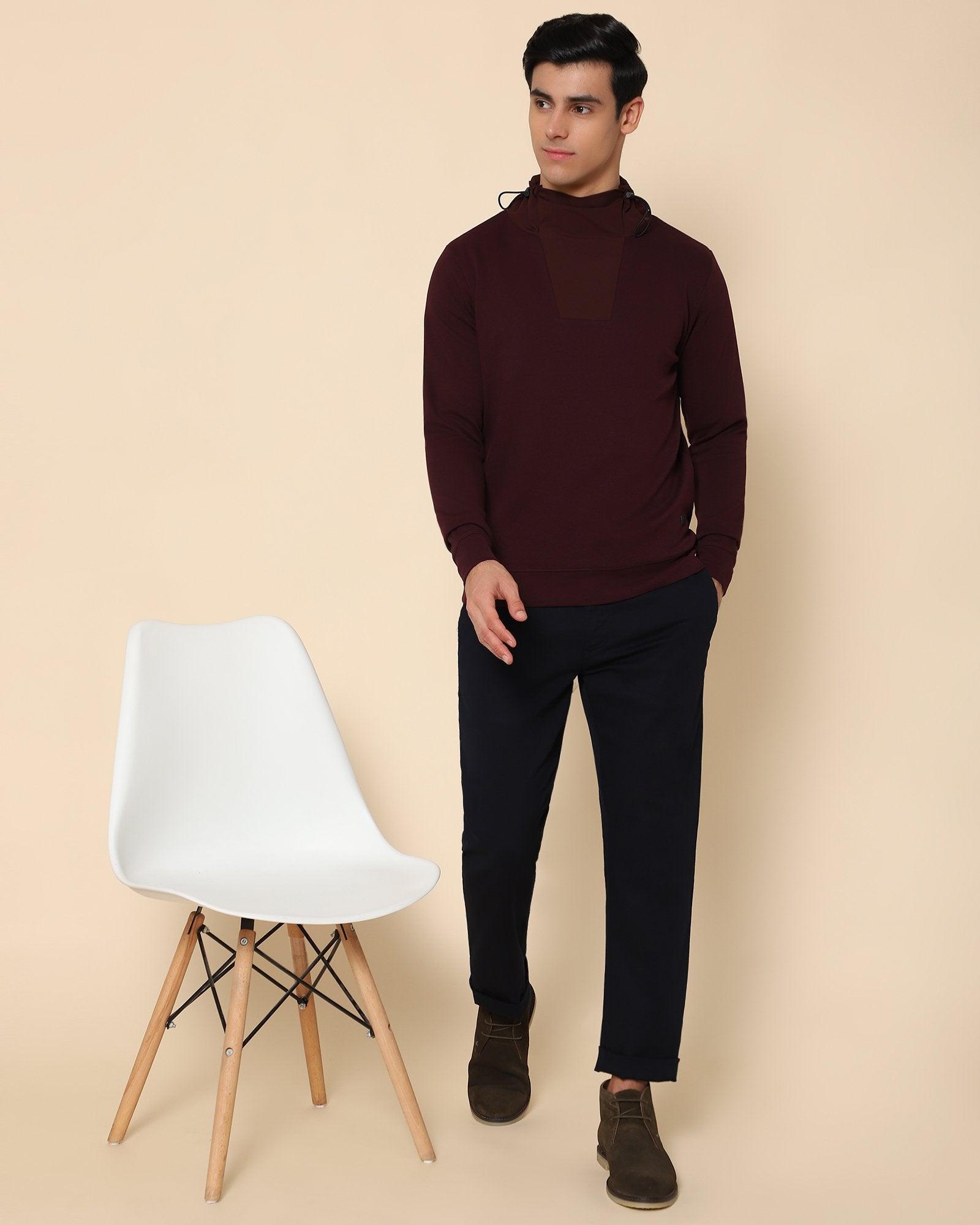 Lesath Solid Sweat Shirt In Wine - blackberrys-clothing