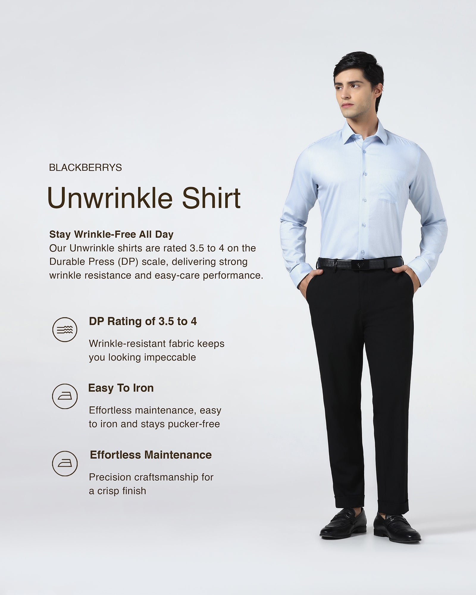 Light Blue Non Iron Textured Shirt - Emerald