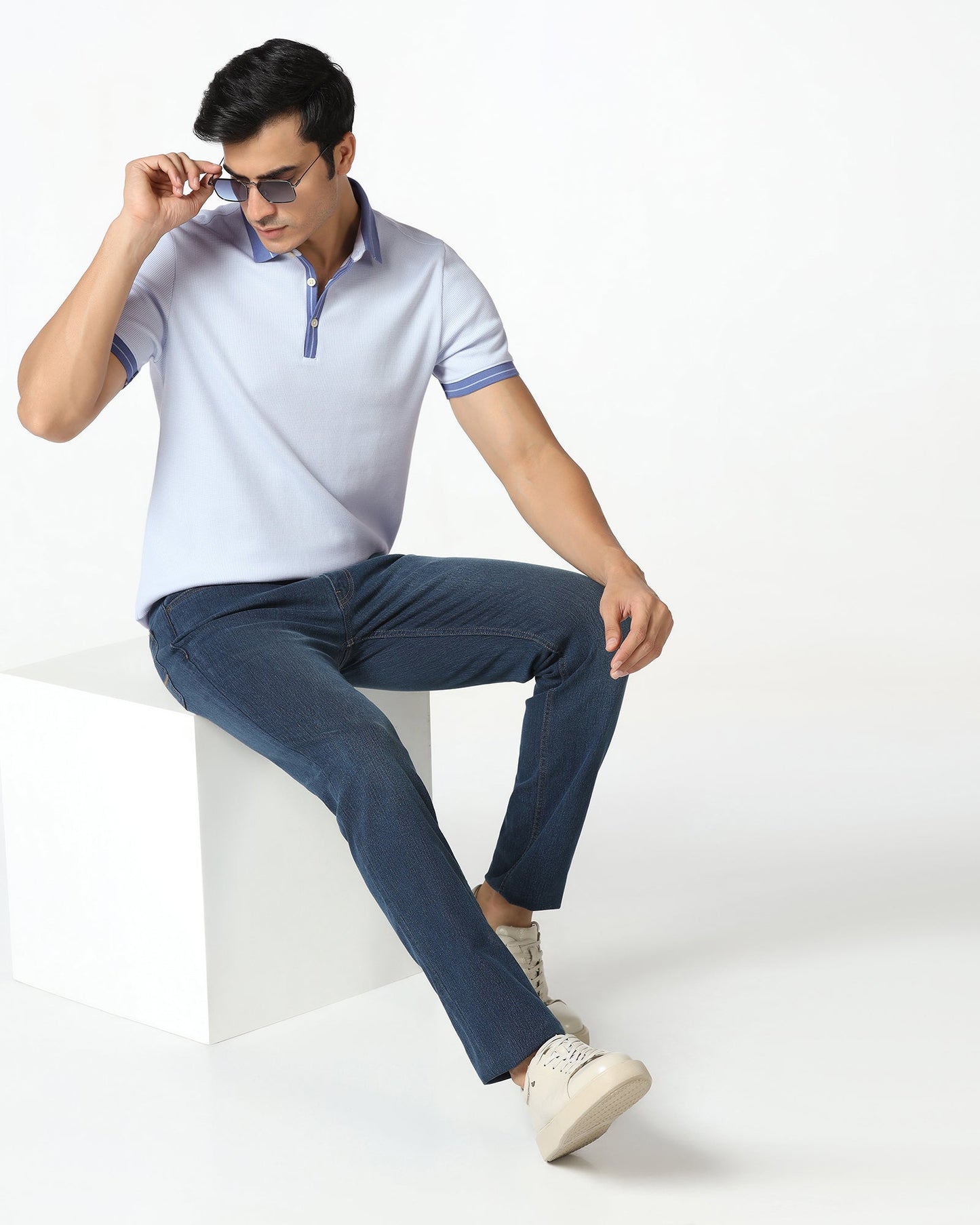 Light Blue Textured Polo - Contra