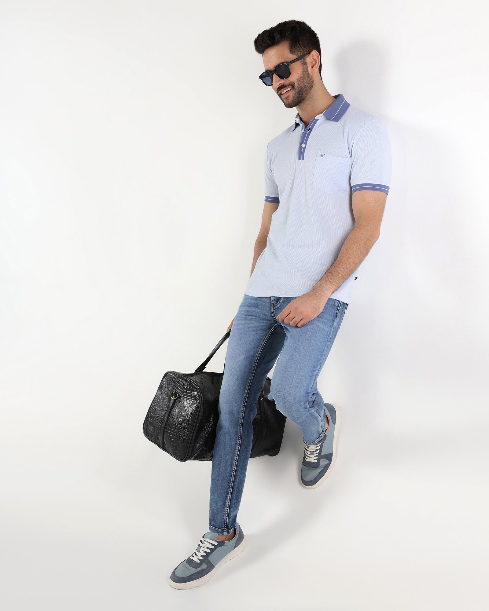 Light Blue Textured Polo - Contra