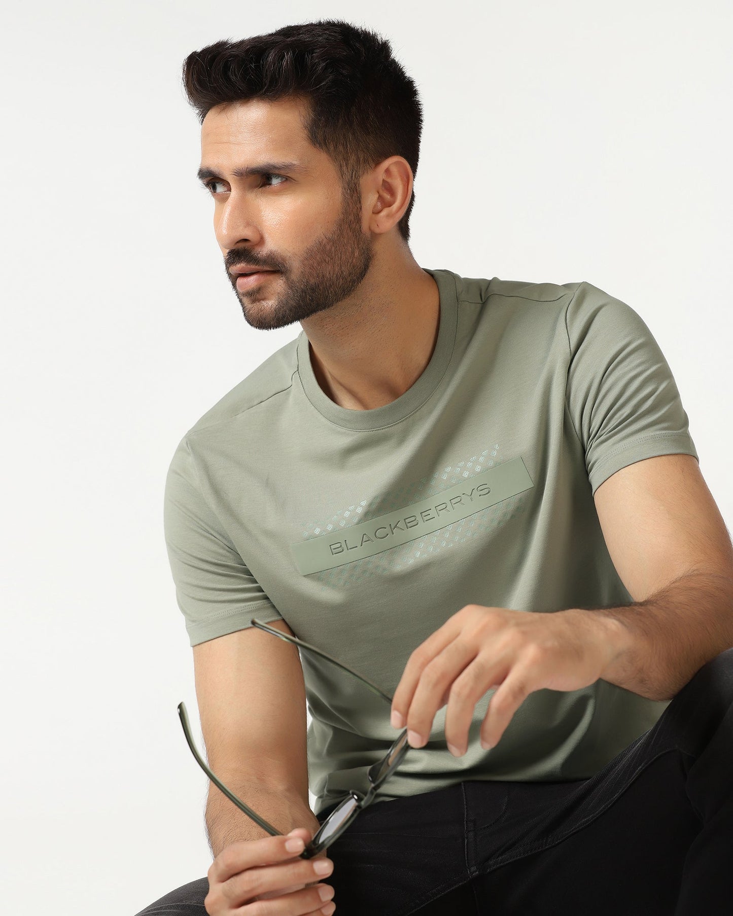 Light Green Crew Neck Solid T-Shirt - Zoro