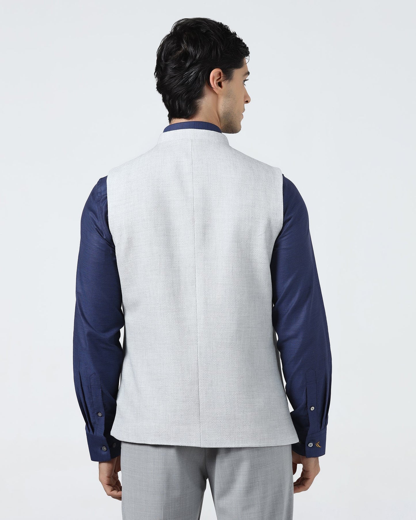 Light Grey Bandhgala Textured Waistcoat - Cadens