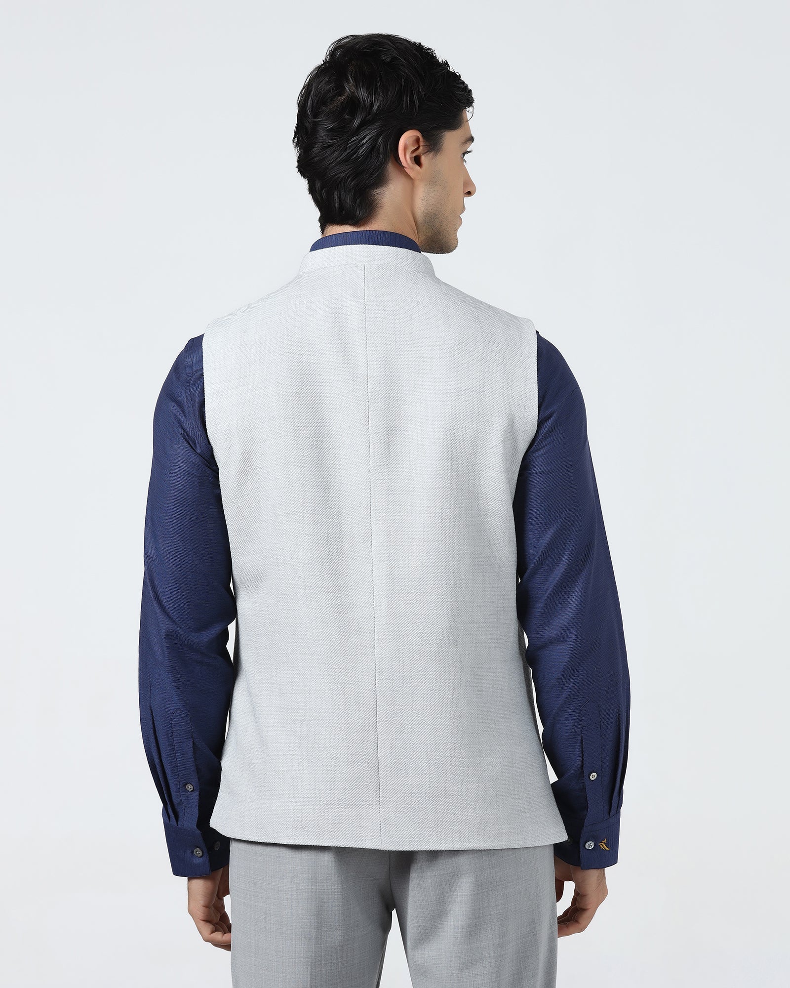 Light Grey Bandhgala Textured Waistcoat - Cadens