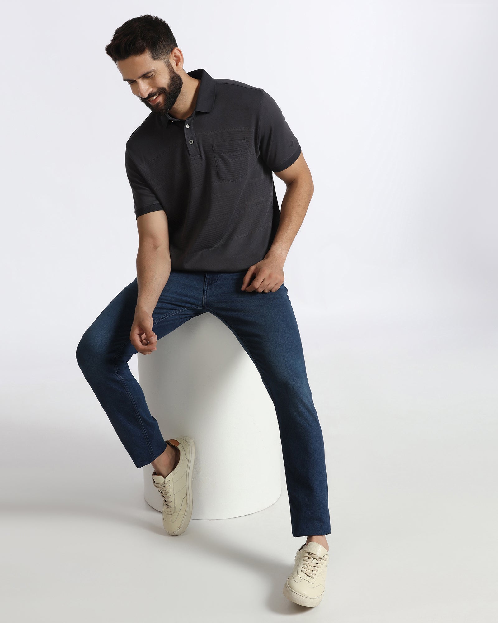 Light Grey Textured Polo - Jap