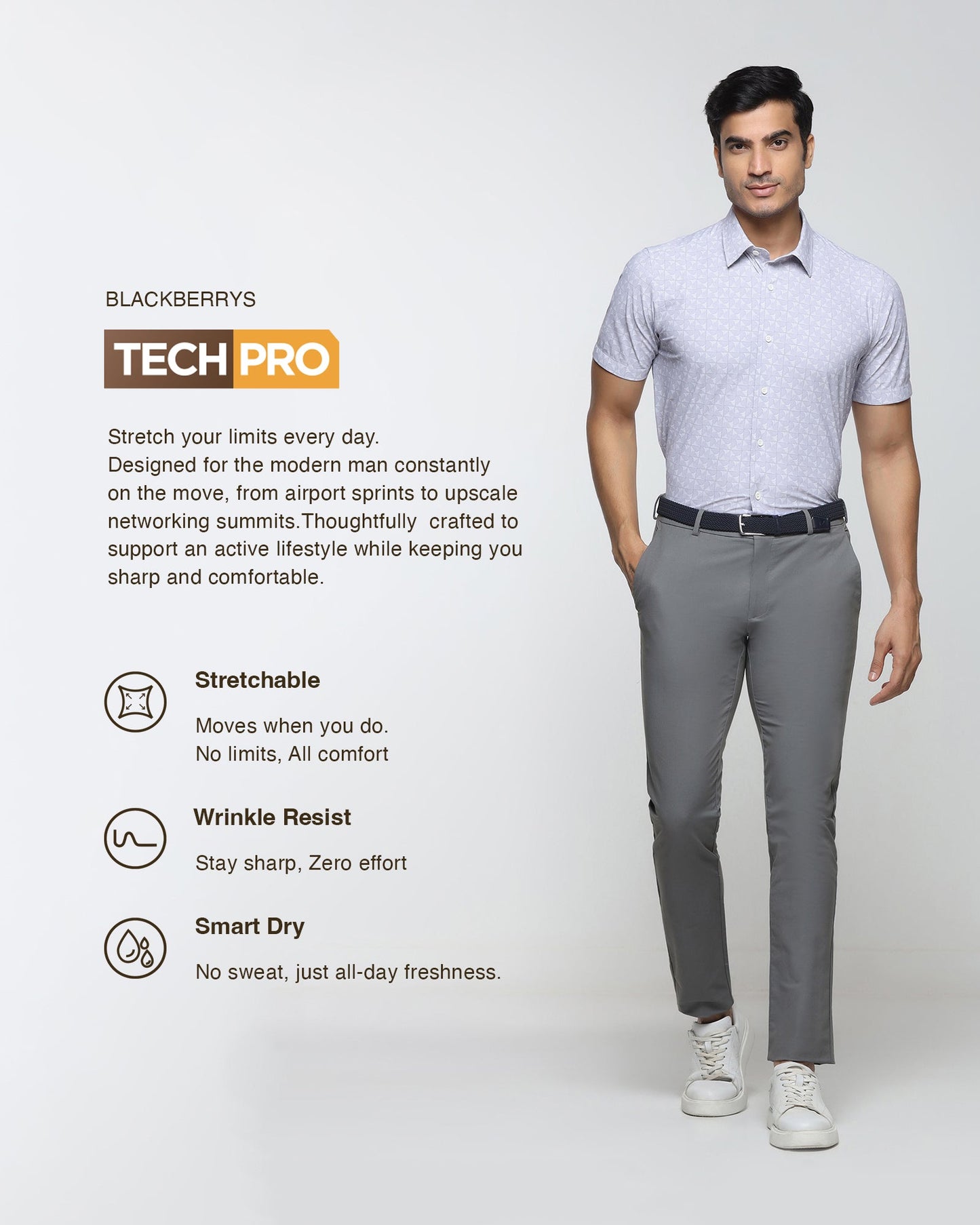Lilac Half Sleeve TechPro Printed Shirt - Reneos