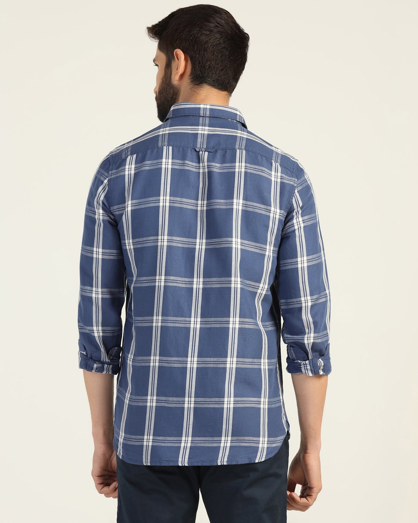 Linen Casual Blue Check Shirt - Yori