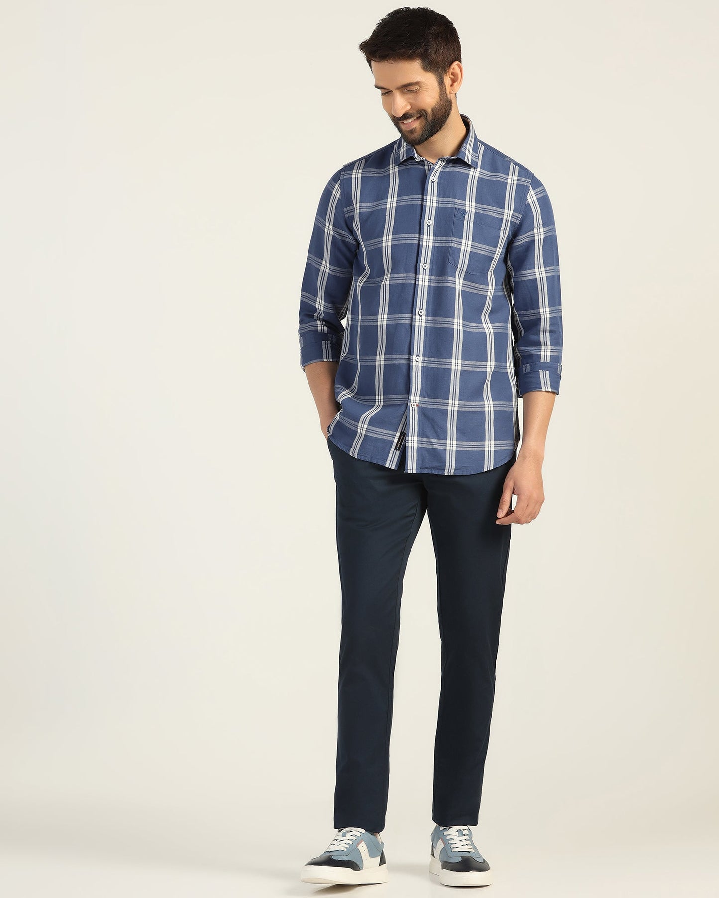 Linen Casual Blue Check Shirt - Yori