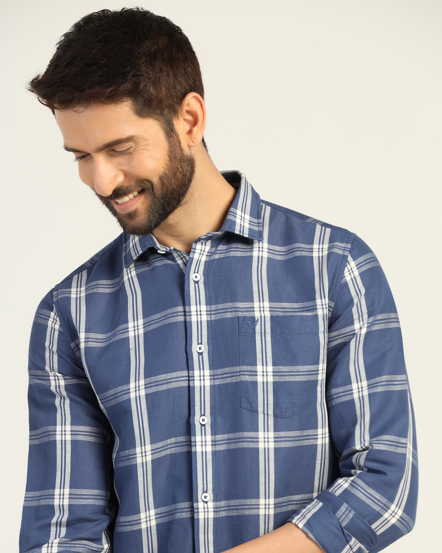 Linen Casual Blue Check Shirt - Yori