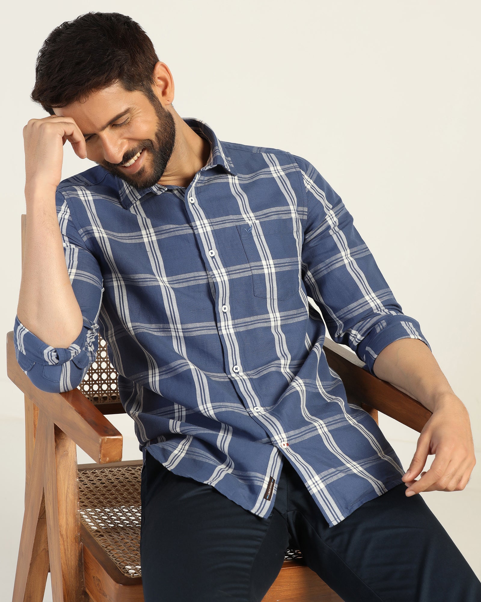 Linen Casual Blue Check Shirt - Yori