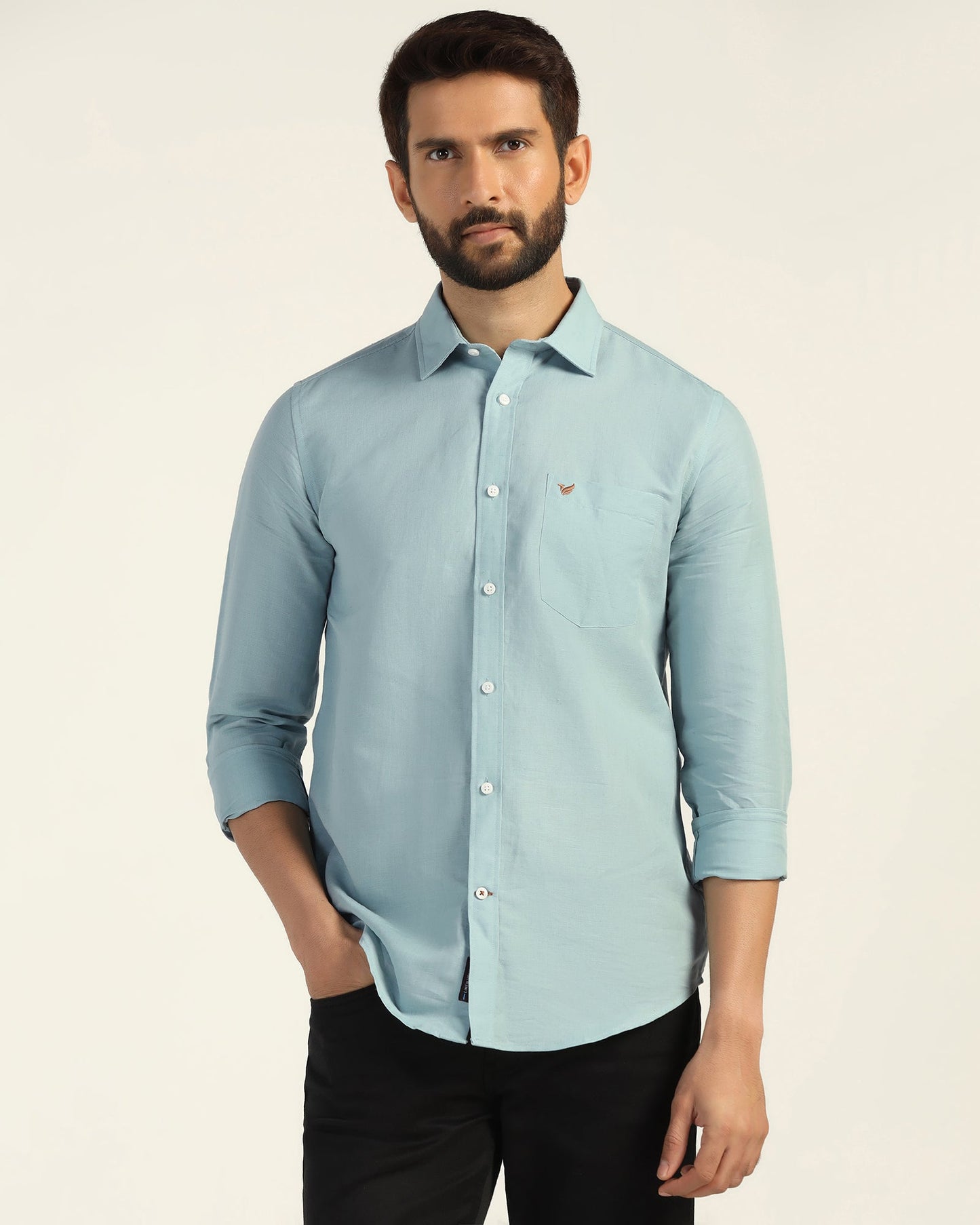 Linen Casual Green Solid Shirt - Salmon
