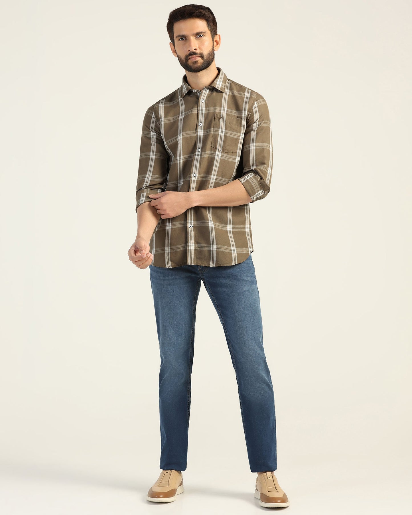 Linen Casual Natural Check Shirt - Yori