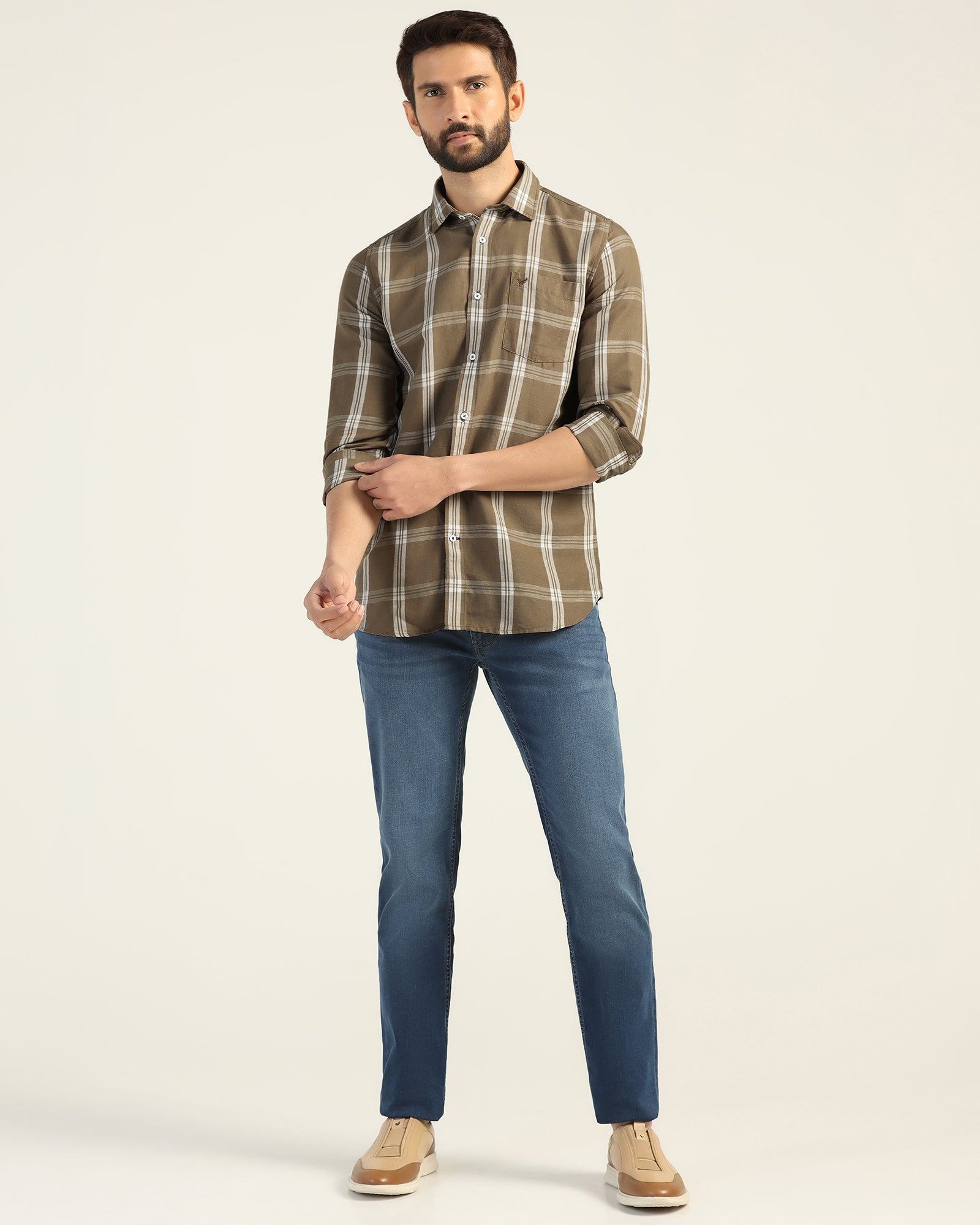 Linen Casual Natural Check Shirt - Yori