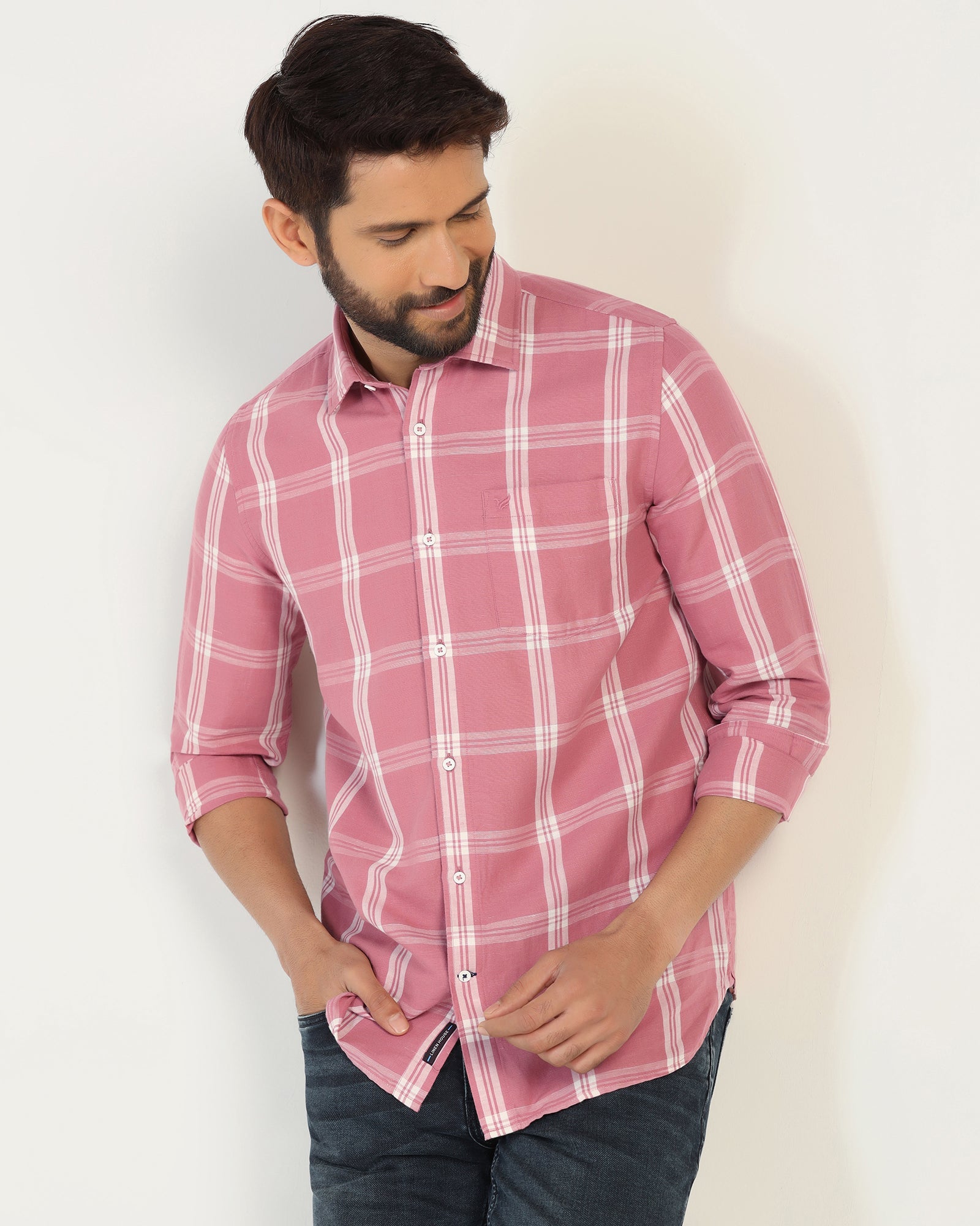 Linen Casual Pink Check Shirt - Yori