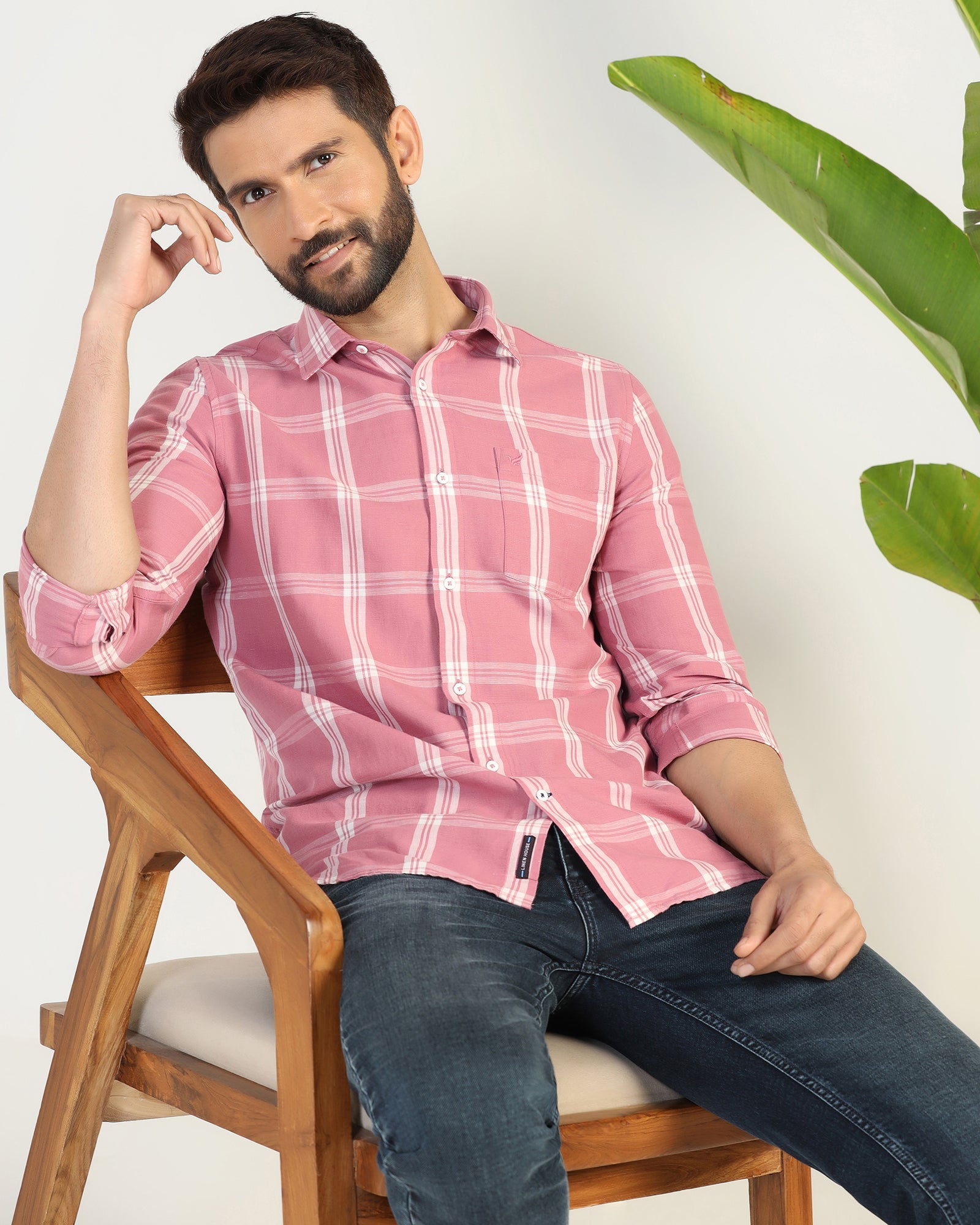 Linen Casual Pink Check Shirt - Yori