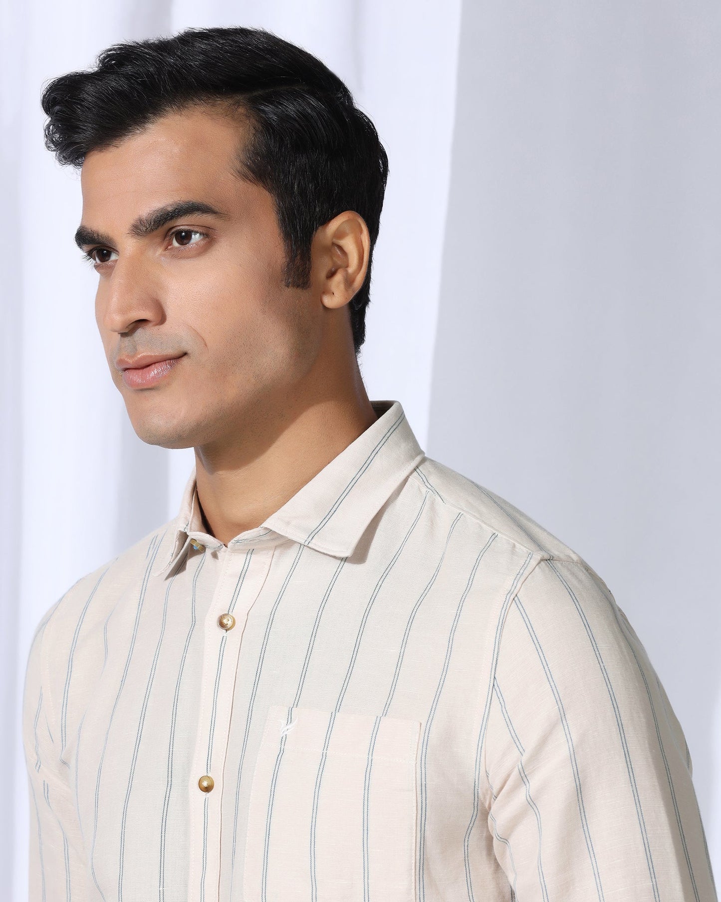 Linen Casual Ecru Stripe Shirt - Darcom