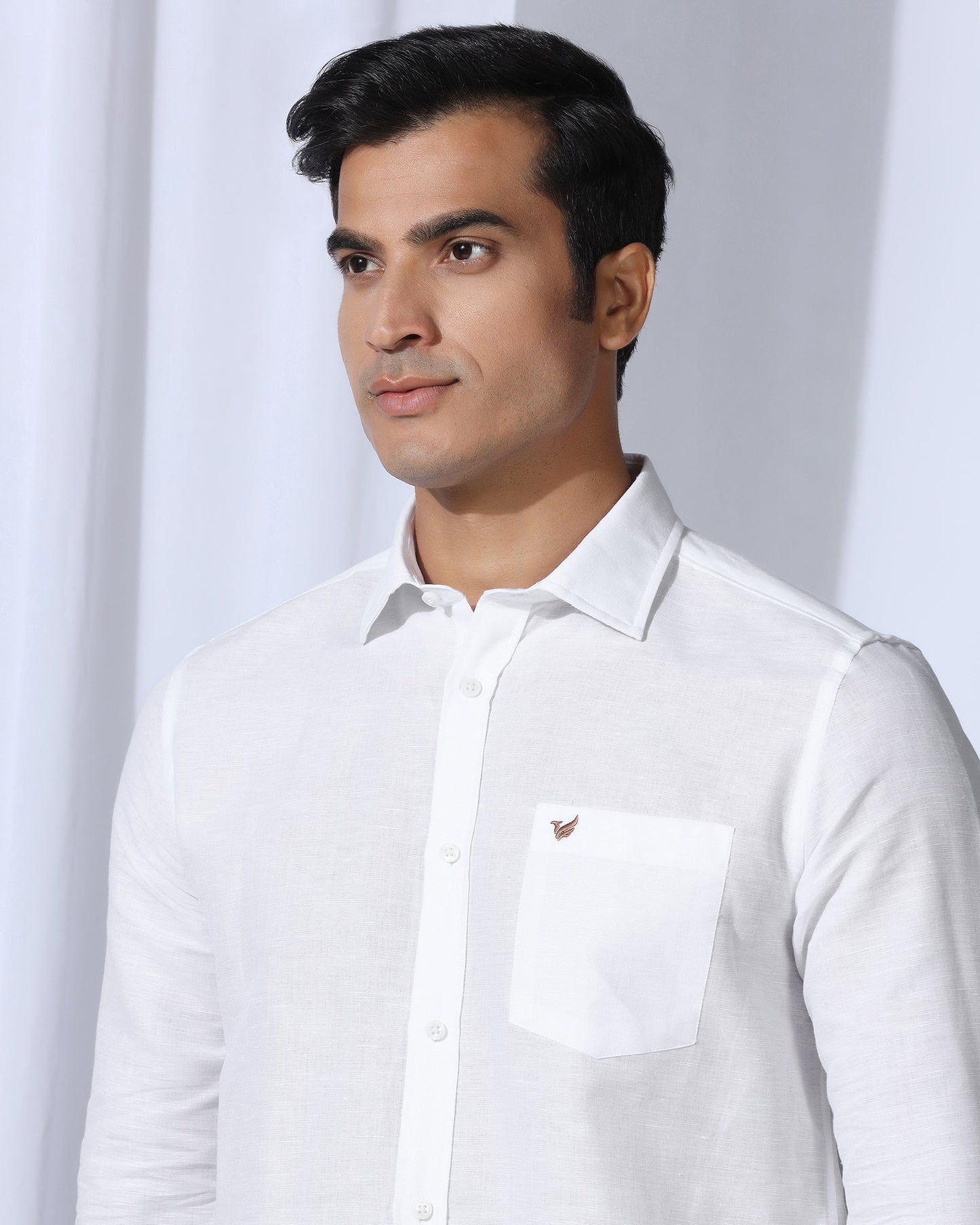 Linen Casual White Solid Shirt - Salmon