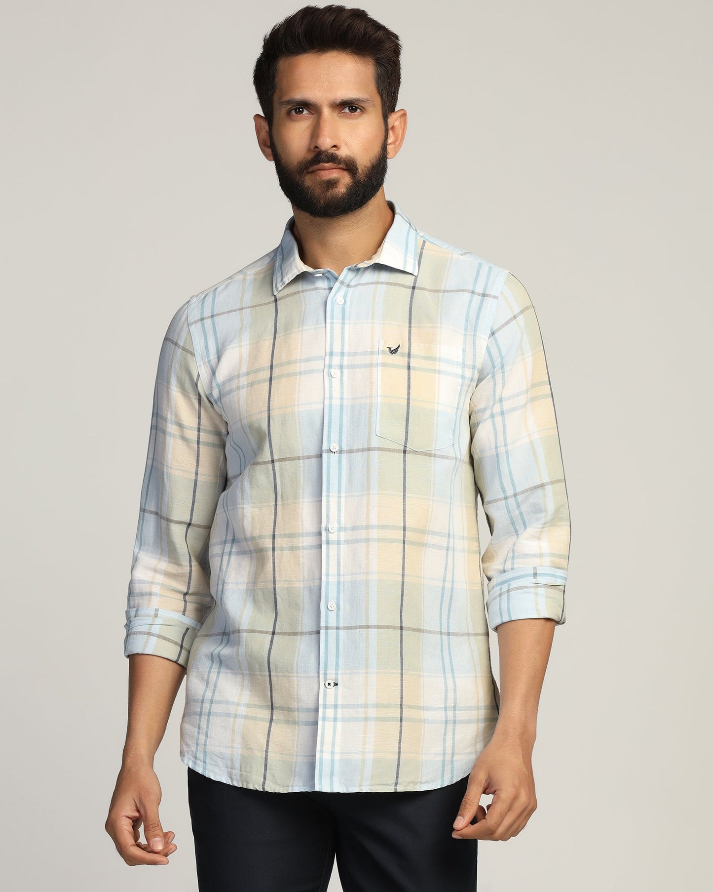 Linen Casual Yellow Check Shirt - Walken