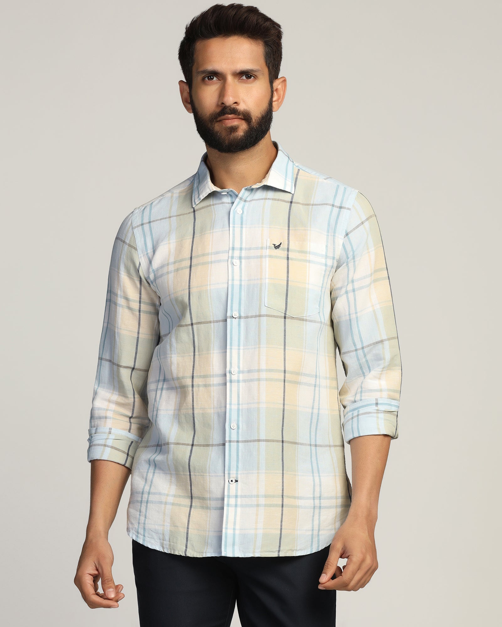 Linen Casual Yellow Check Shirt - Walken