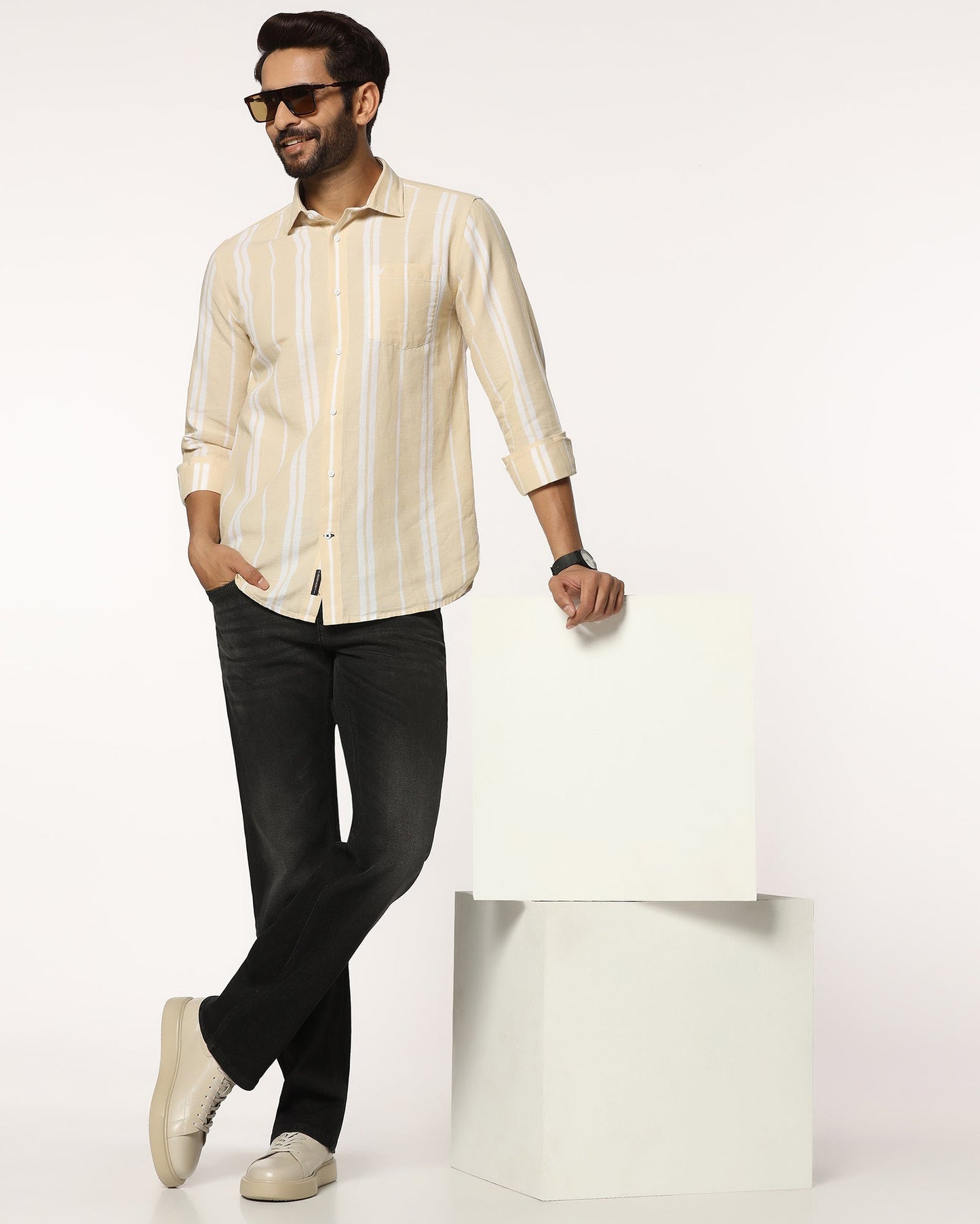 Linen Casual Yellow Stripe Shirt - Breton